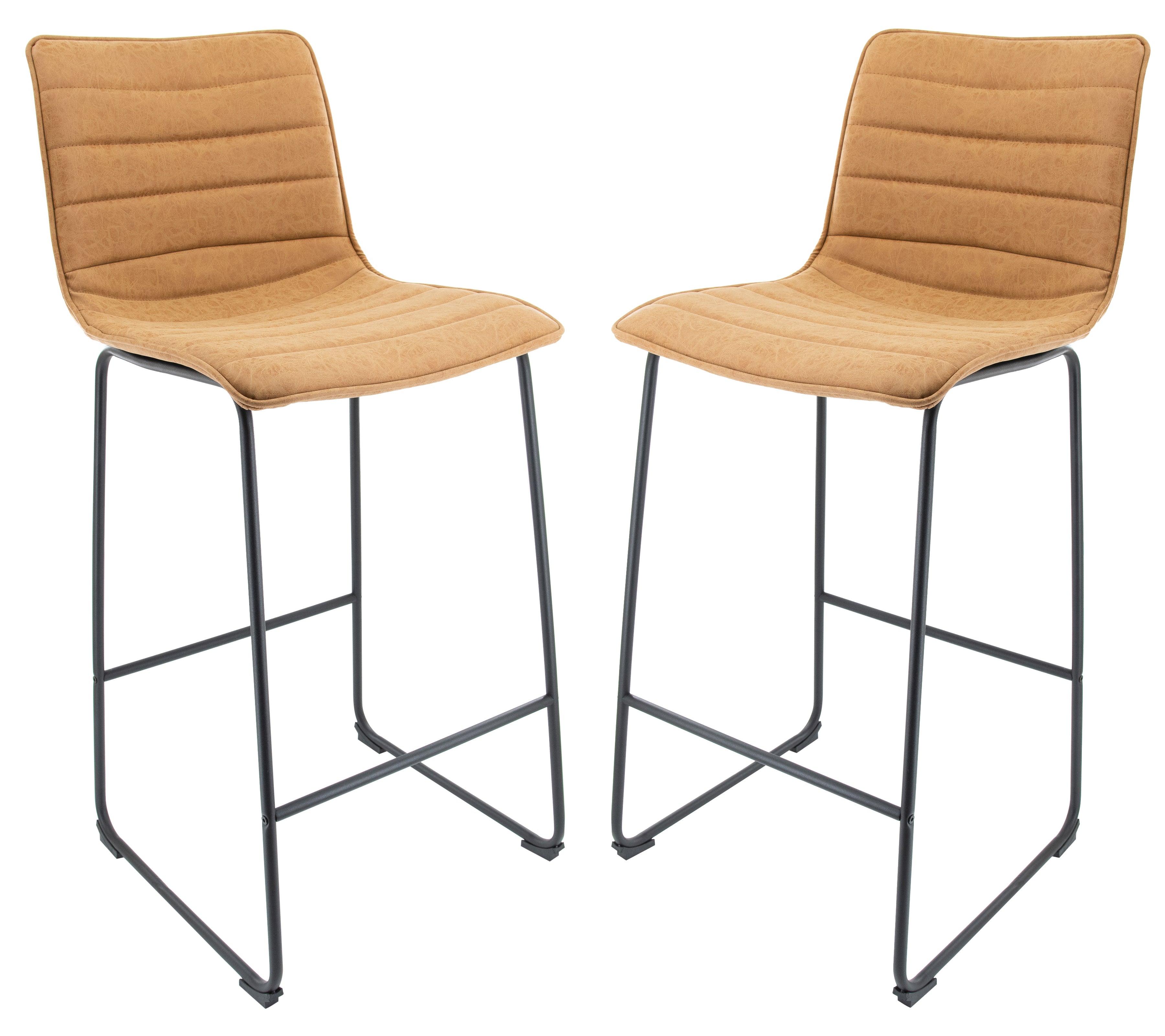 Brooklyn 29.9" Modern Leather Bar Stool With Black Iron Base & Footrest Set of 2