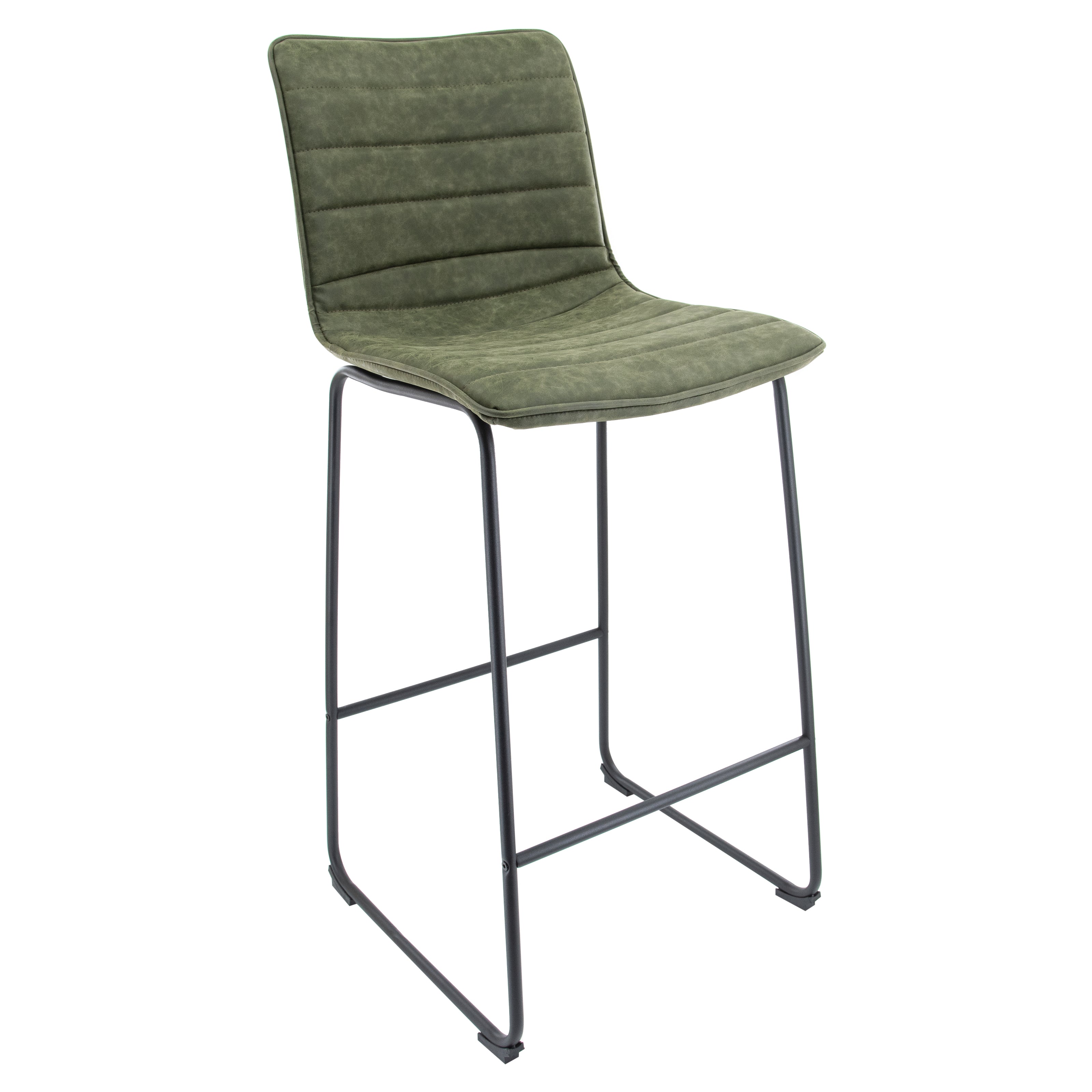 Brooklyn 29.9" Modern Leather Bar Stool With Black Iron Base & Footrest