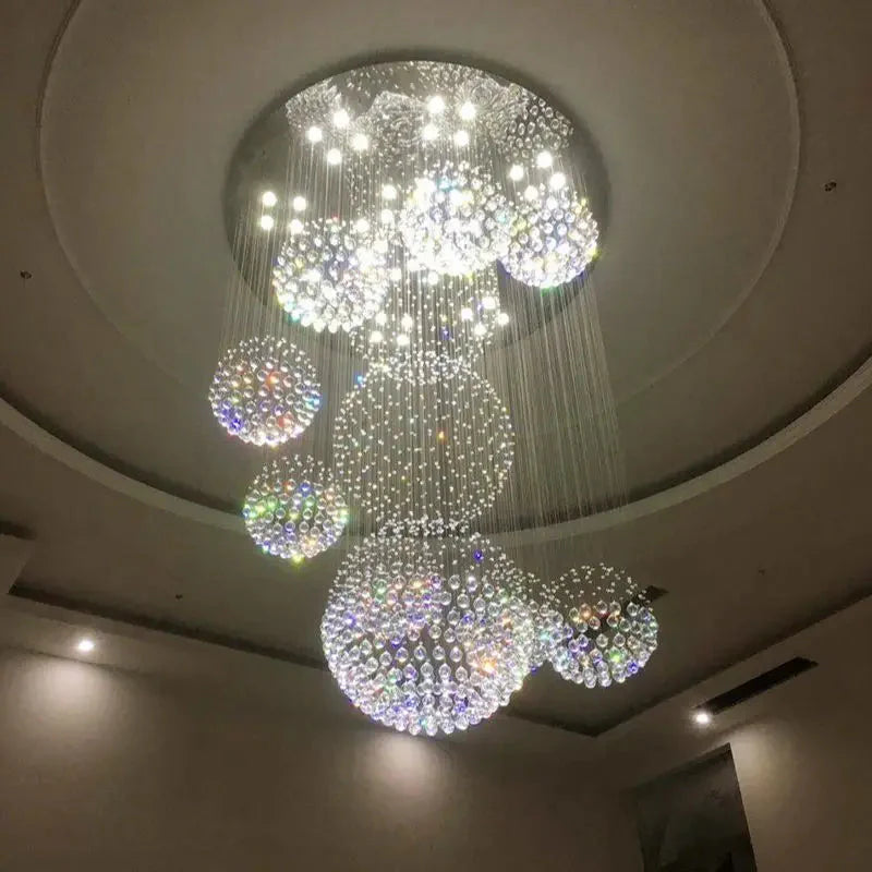 Ball Design Extra Large Crystal Chandelier for High Ceiling