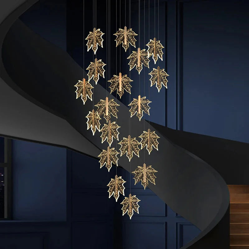 Bely Nordic Gold Long Stairwell Chandelier - Ceiling Light