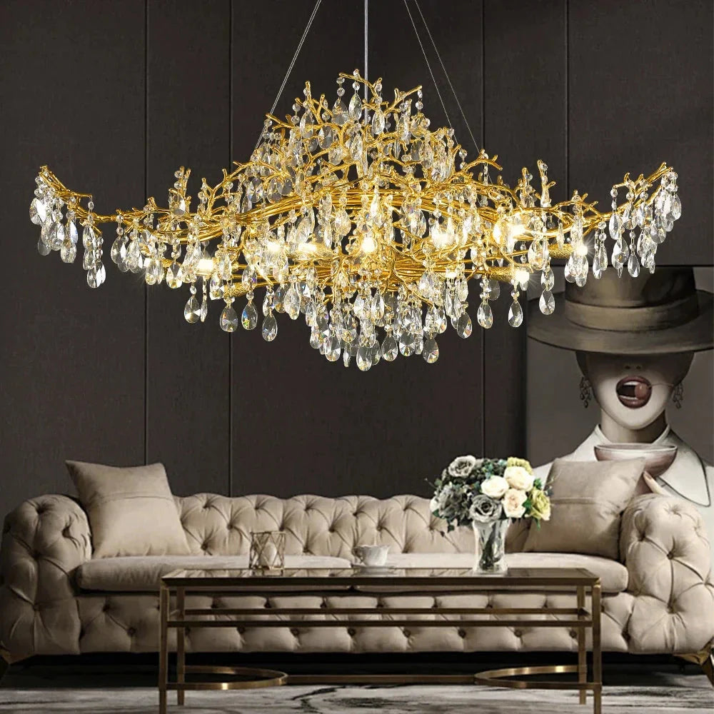 Bessa Modern Large Gold Crystal Branch Chandelier