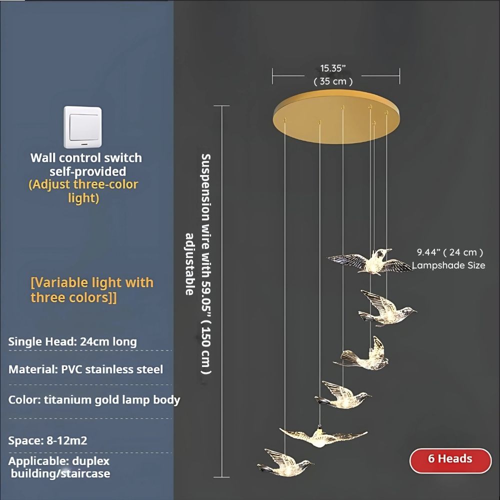 Bird Spiral Long Led Chandelier for Staircase and Foyer