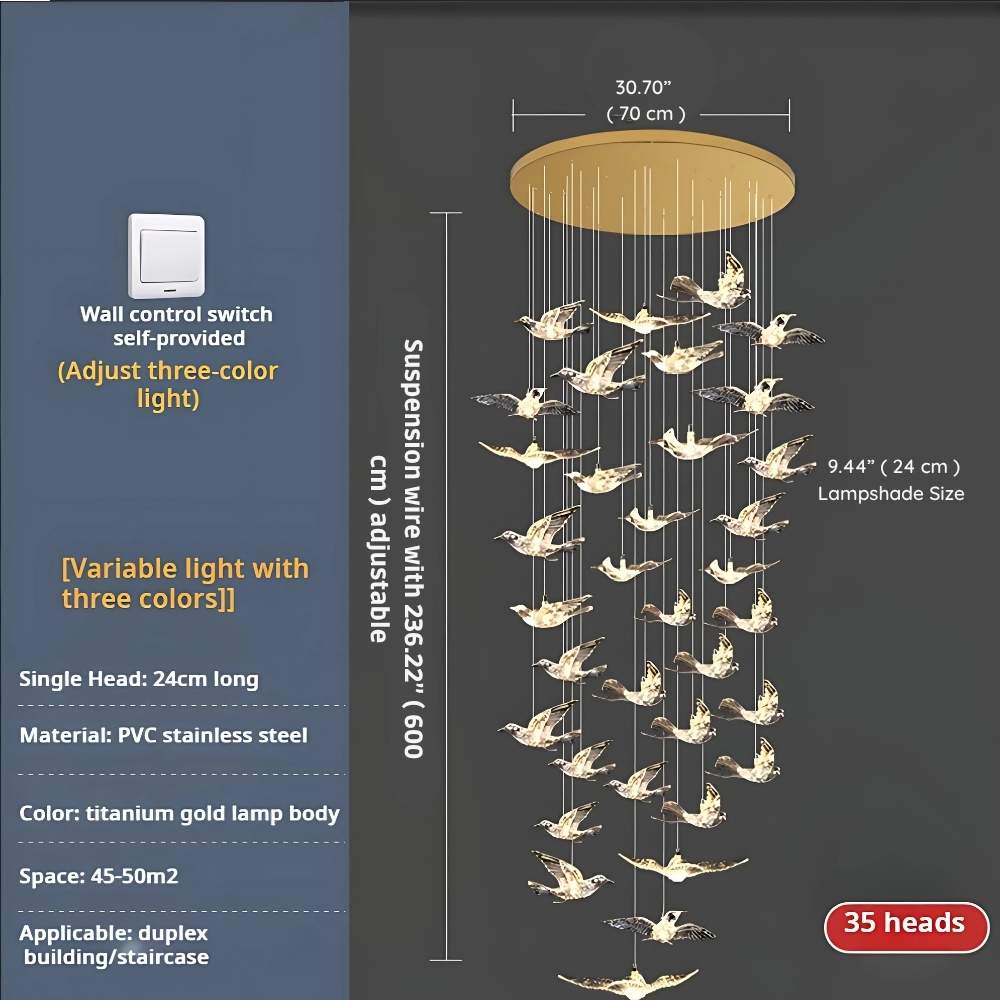 Bird Spiral Long Led Chandelier for Staircase and Foyer