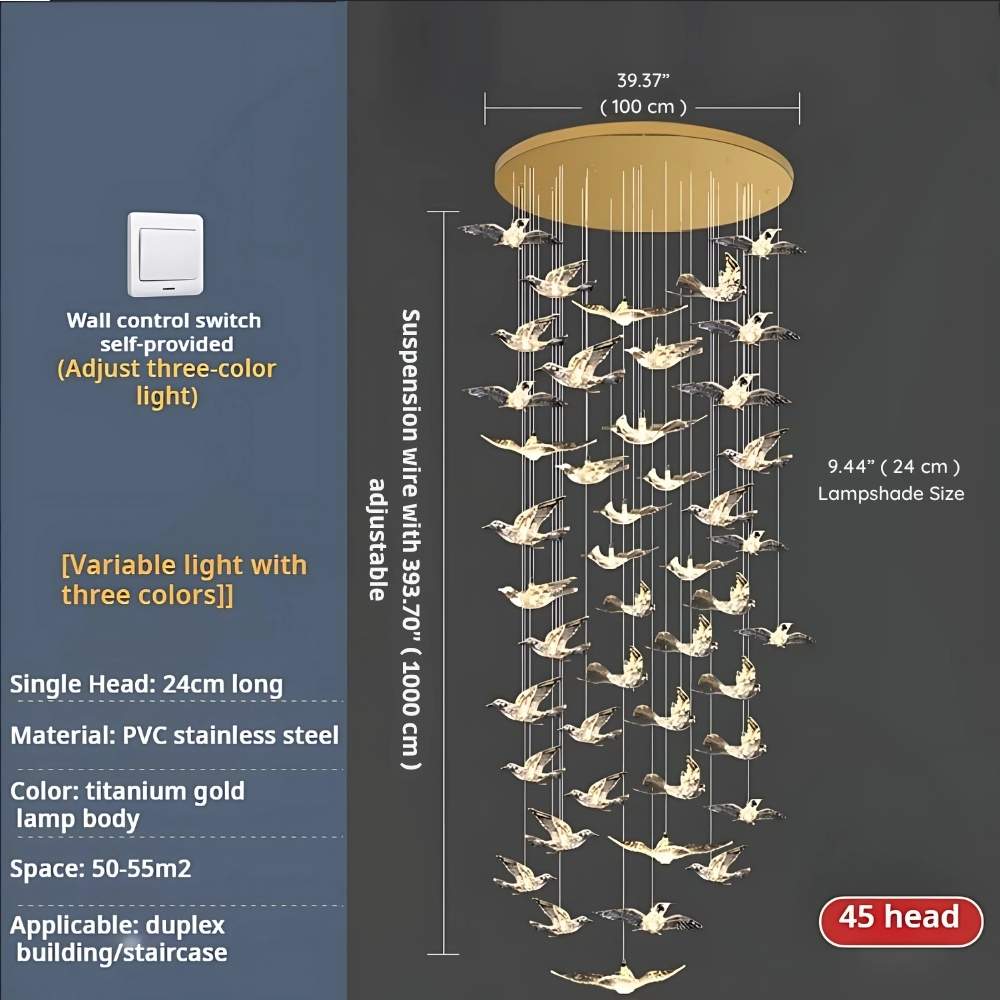 Bird Spiral Long Led Chandelier for Staircase and Foyer