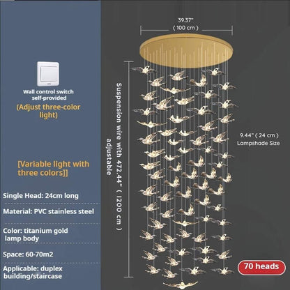 Bird Spiral Long Led Chandelier for Staircase and Foyer