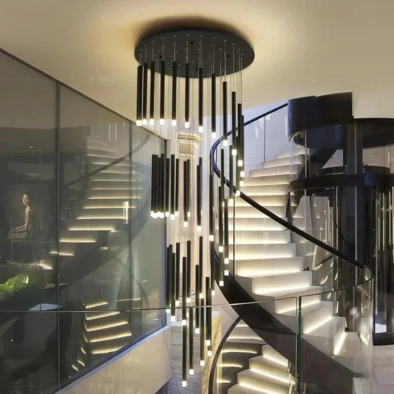 Black Modern Minimalist Stick Chandelier for Staircase