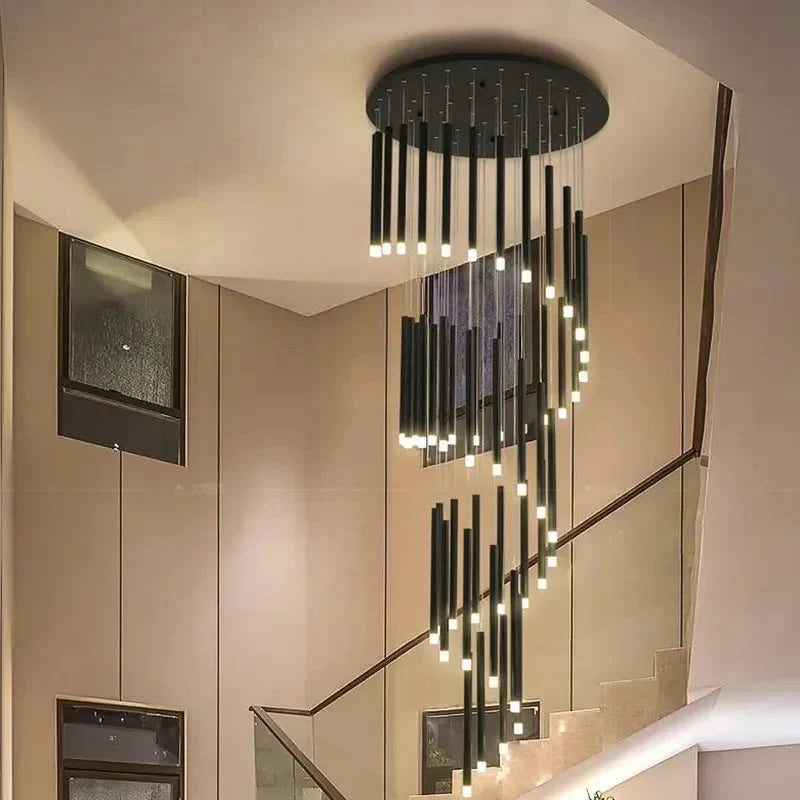 Black Modern Minimalist Stick Chandelier for Staircase