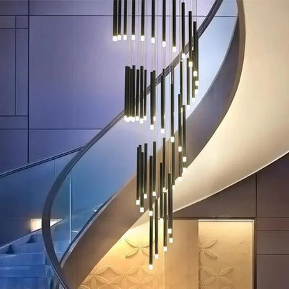 Black Modern Minimalist Stick Chandelier for Staircase