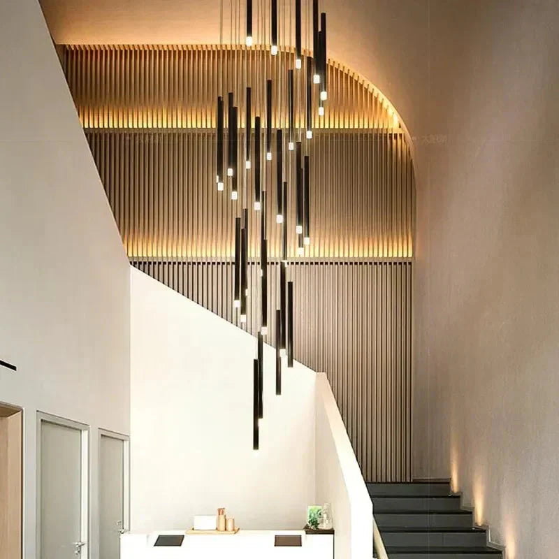 Black Modern Minimalist Stick Chandelier for Staircase