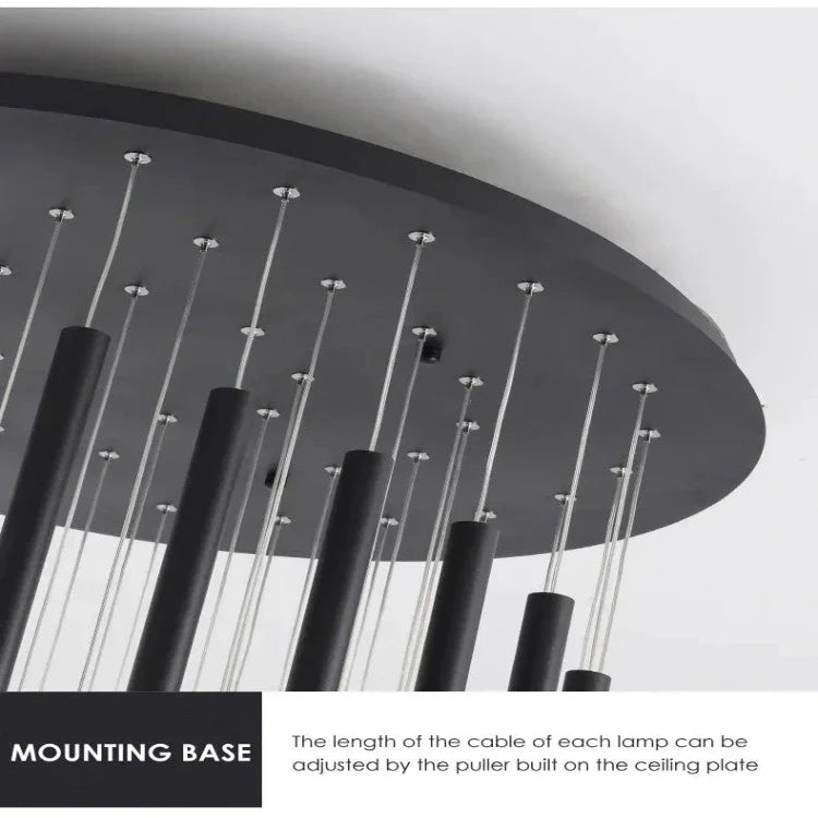 Black Modern Minimalist Stick Chandelier for Staircase