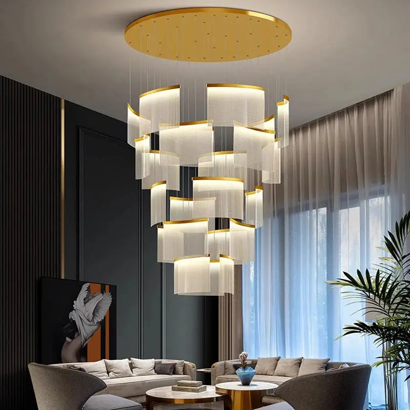 Nordic Ceiling Stair Chandelier Gold/Black