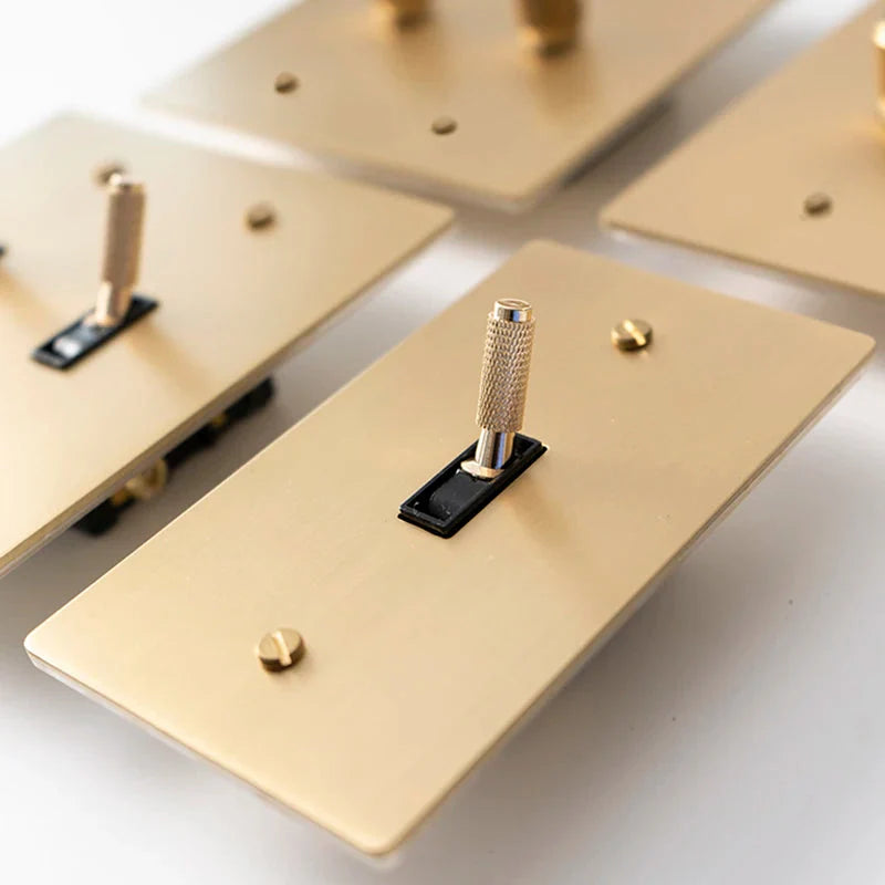 Brass Toggle Light Dimmer & Switch & Wall Plate - 3 Gang