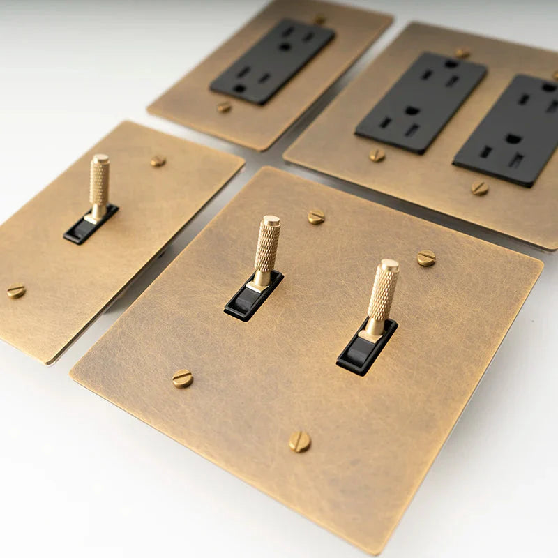 Brass Toggle Light Dimmer & Switch & Wall Plate - 3 Gang