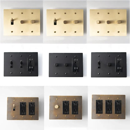 Brass Toggle Light Dimmer & Switch & Wall Plate - 3 Gang