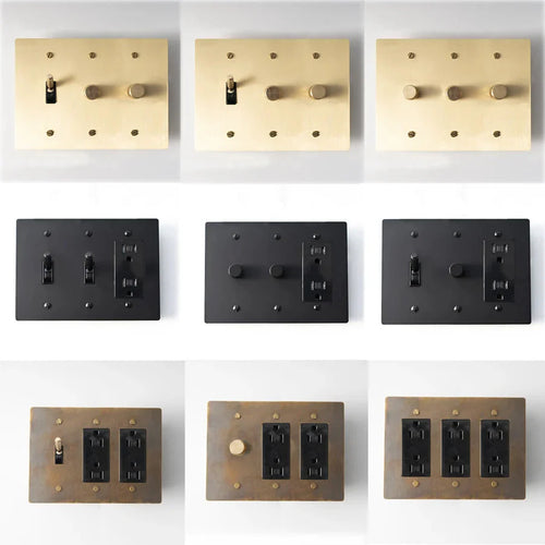Brass Toggle Light Dimmer & Switch & Wall Plate - 3 Gang