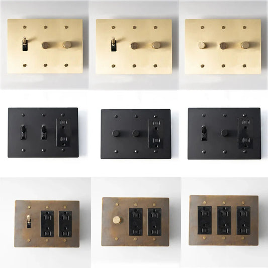 Brass Toggle Light Dimmer & Switch & Wall Plate - 3 Gang