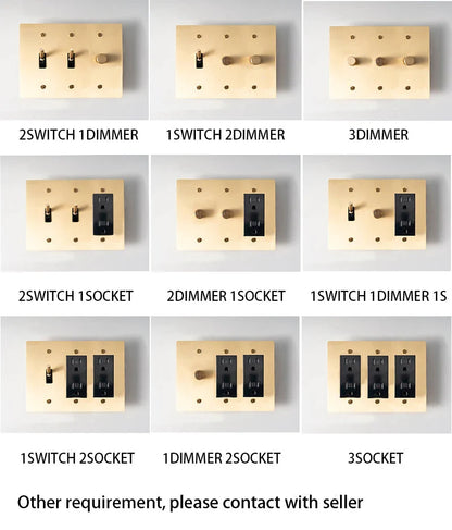 Brass Toggle Light Dimmer & Switch & Wall Plate - 3 Gang