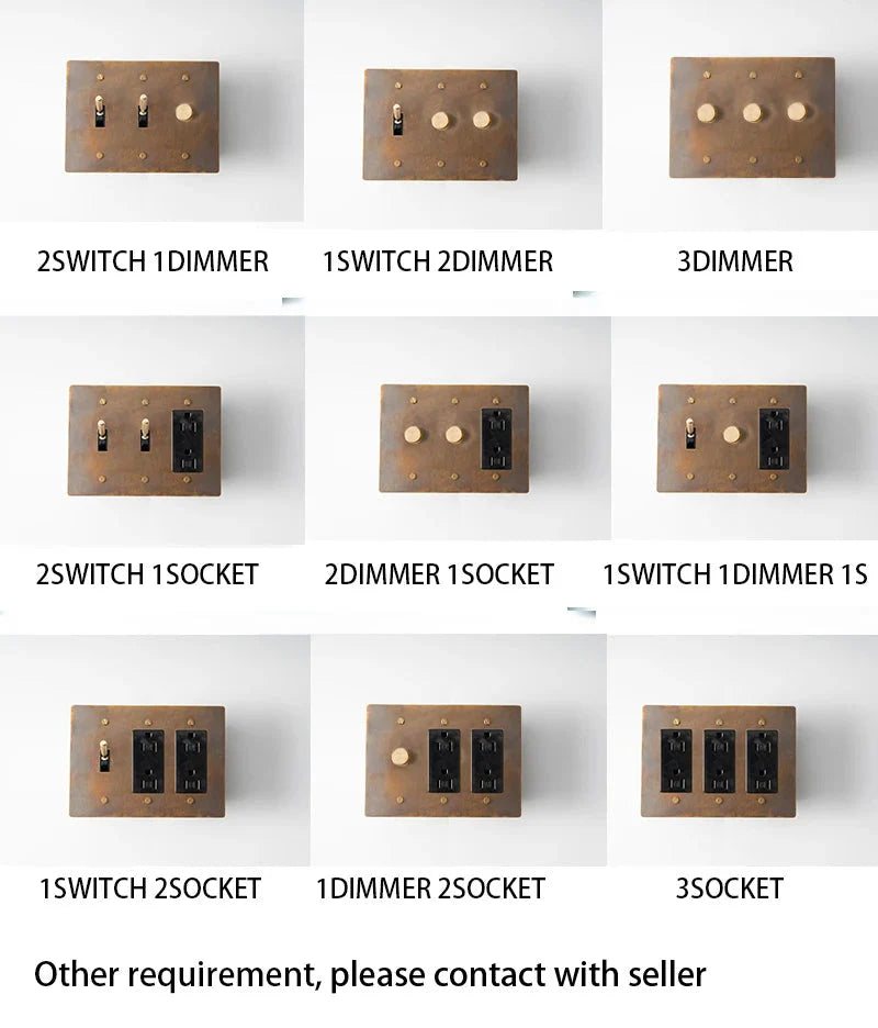 Brass Toggle Light Dimmer & Switch & Wall Plate - 3 Gang