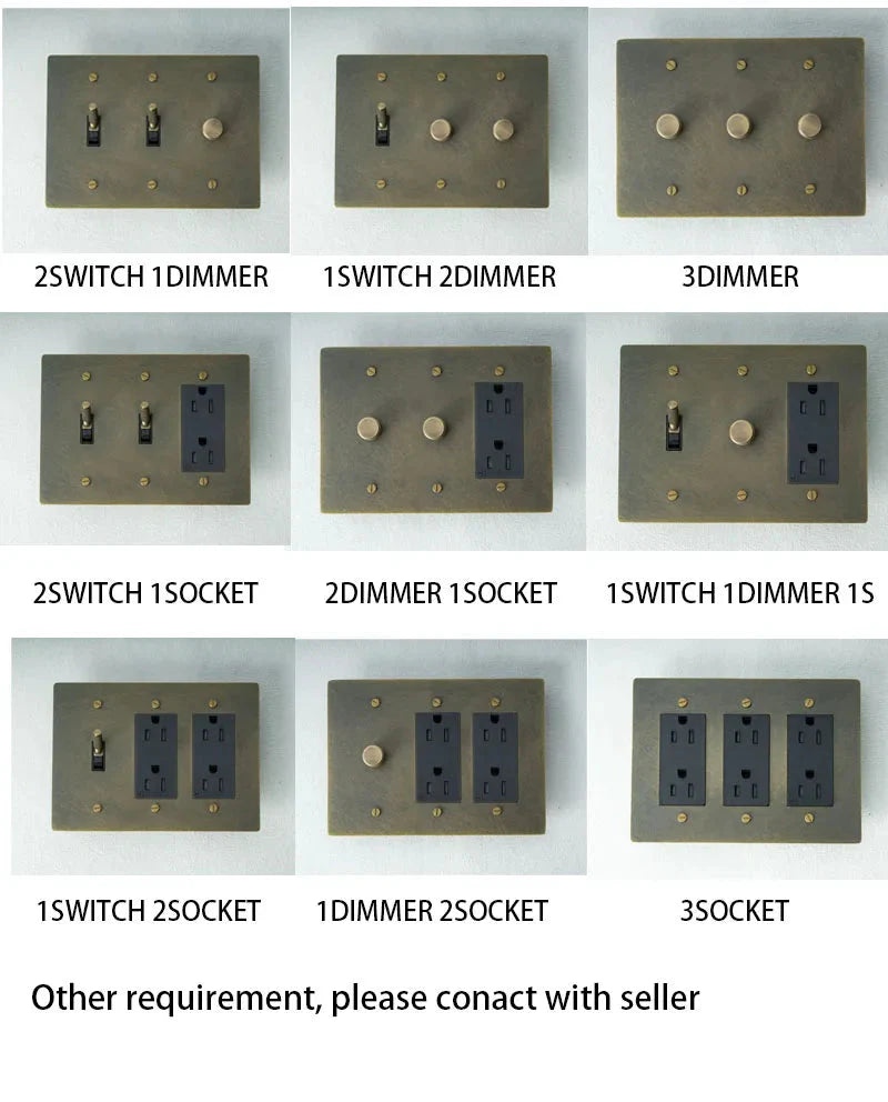 Brass Toggle Light Dimmer & Switch & Wall Plate - 3 Gang