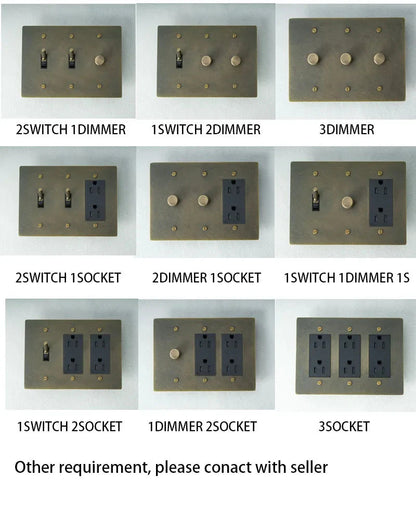 Brass Toggle Light Dimmer & Switch & Wall Plate - 3 Gang