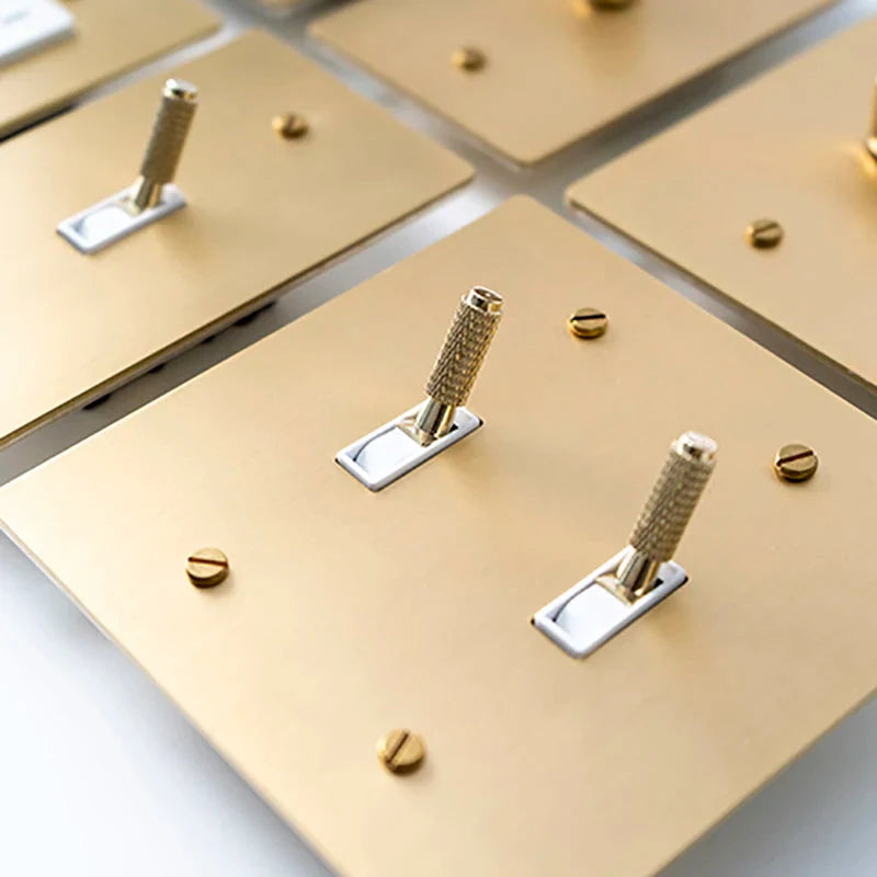 Brass Toggle Light Dimmer & Switch & Wall Plate - 3 Gang