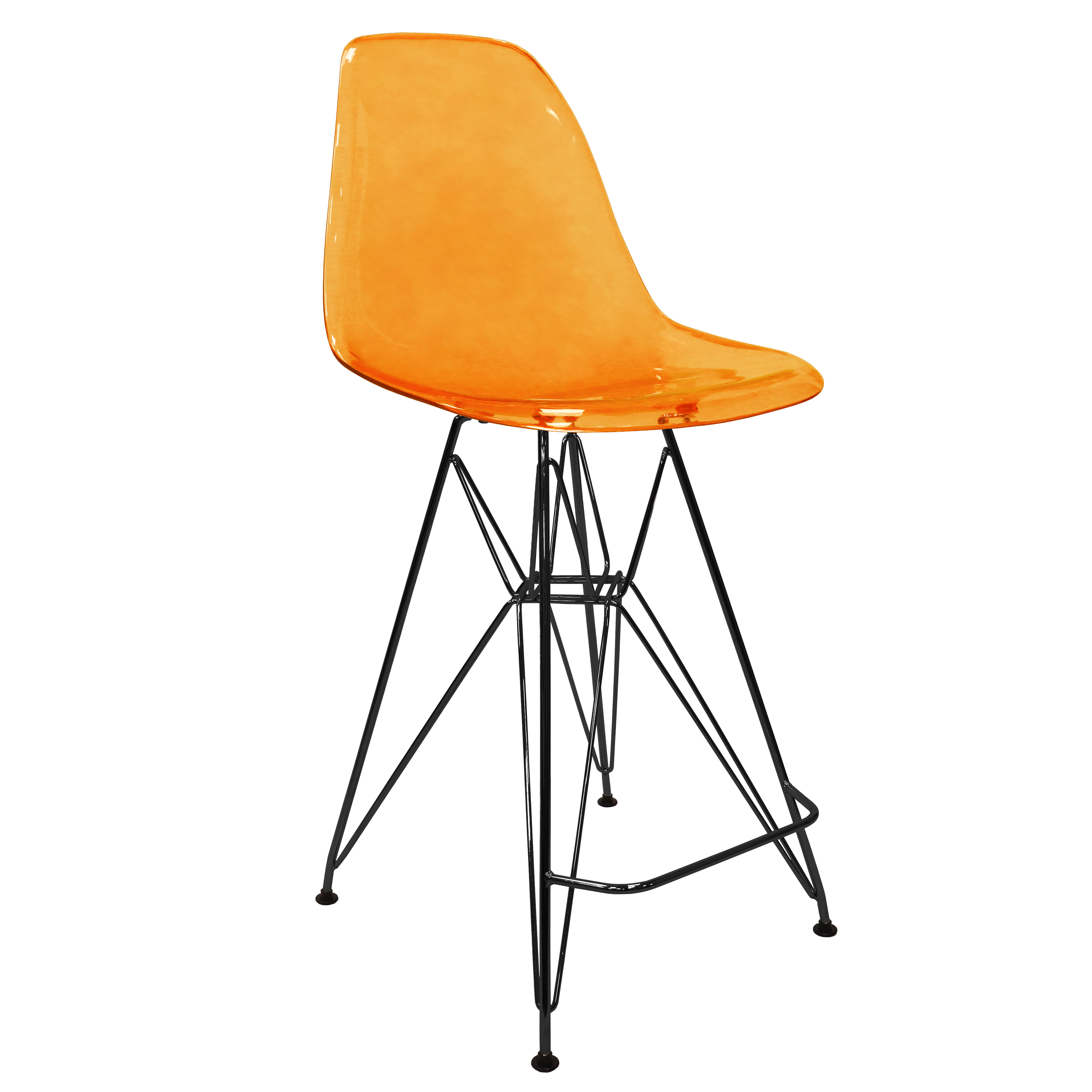 Cresco Modern Acrylic Barstool with Chrome Base and Footrest in Transparent Orange