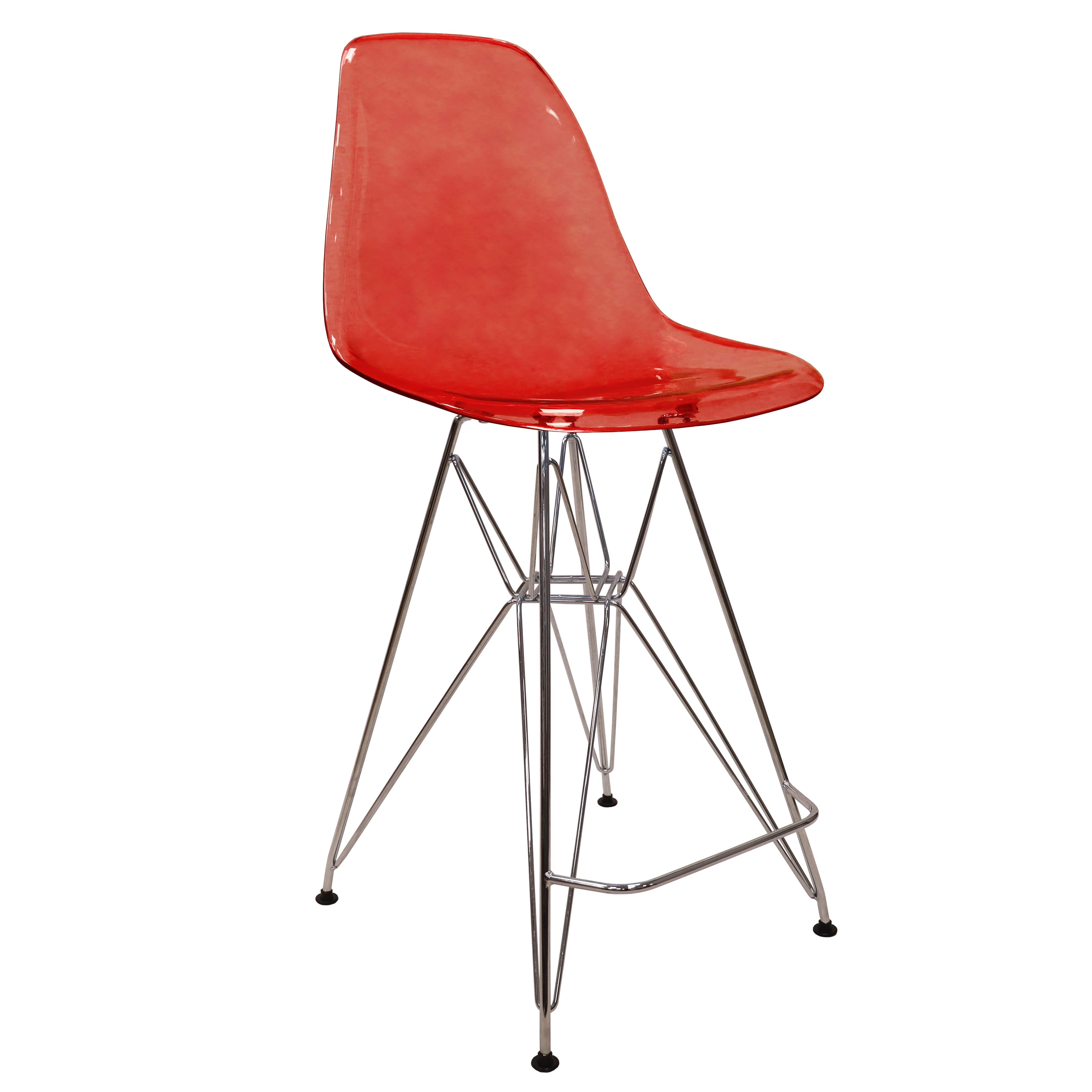 Cresco Modern Acrylic Barstool with Chrome Base and Footrest in Transparent Red