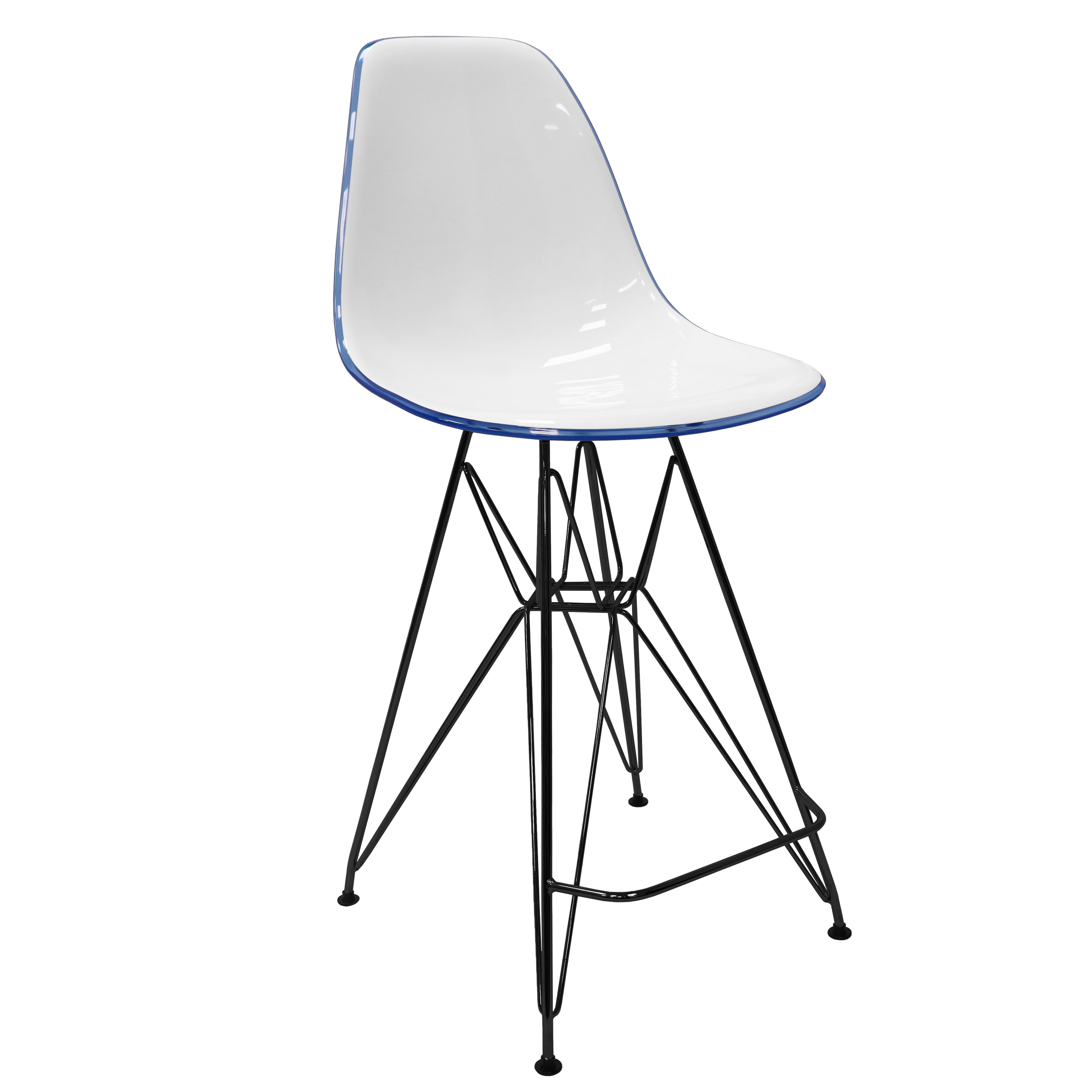 Cresco Modern Acrylic Barstool with Chrome Base and Footrest in White/Blue