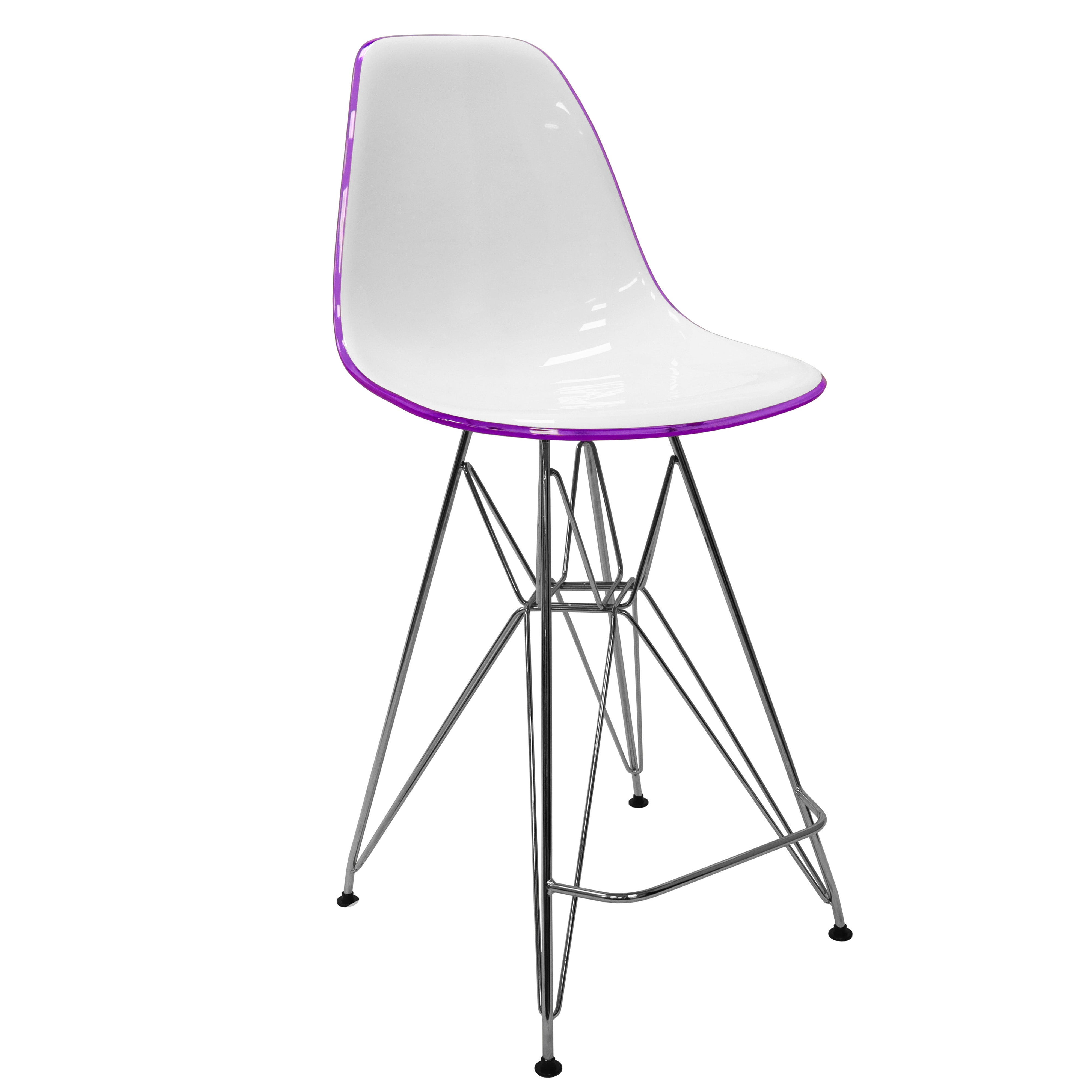 Cresco Modern Acrylic Barstool with Chrome Base and Footrest in White/Purple