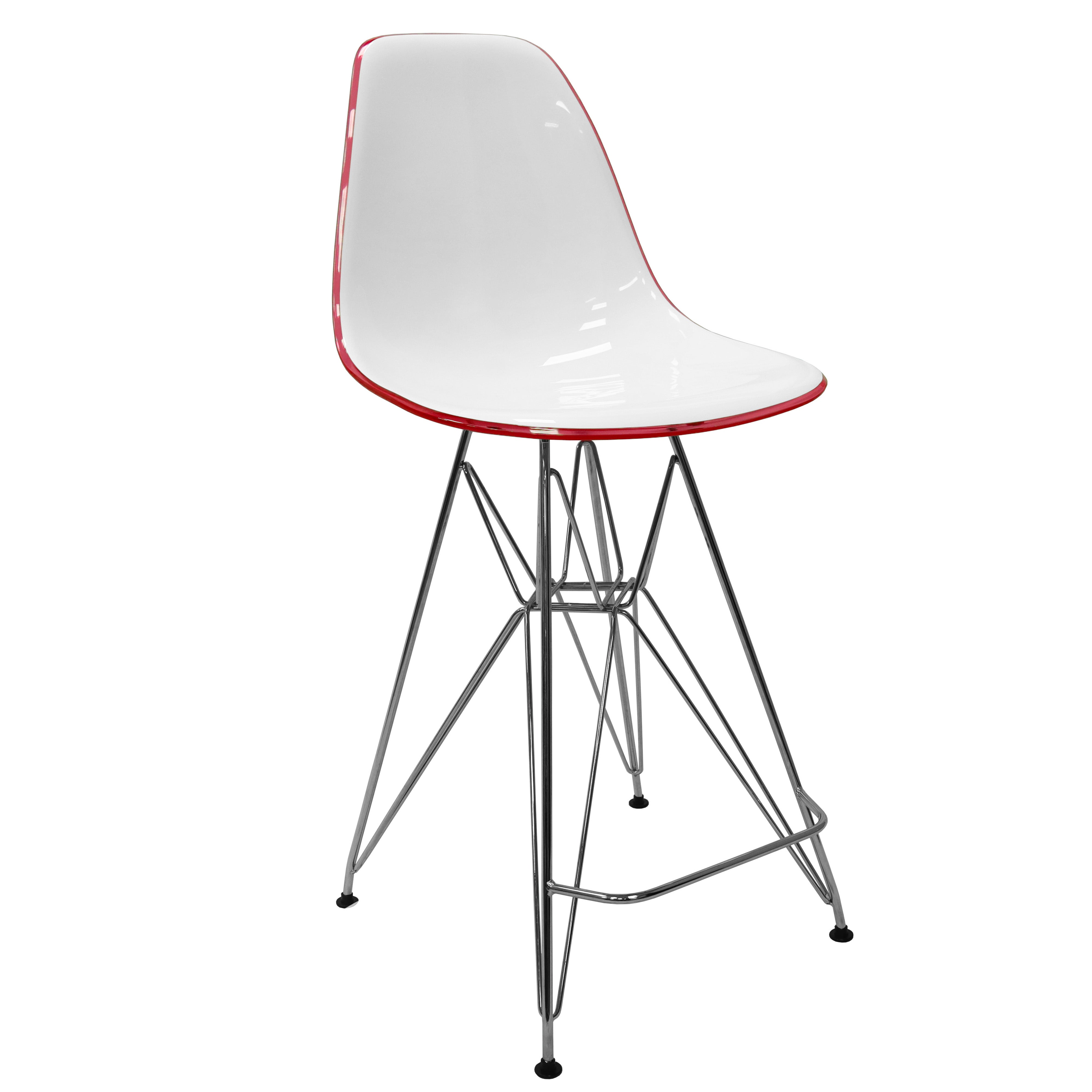 Cresco Modern Acrylic Barstool with Chrome Base and Footrest in White/Red