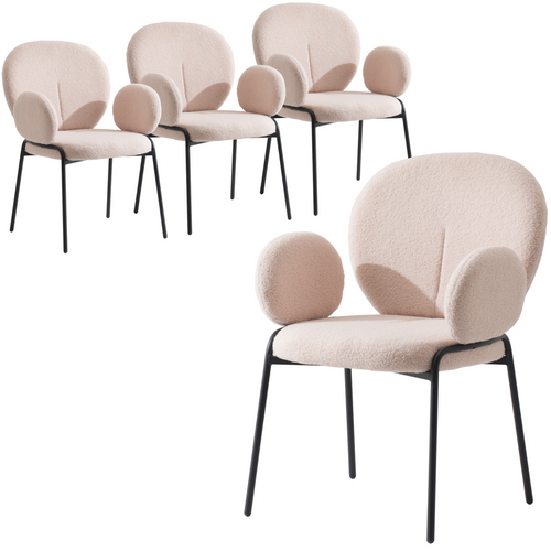 Celestial Series Boucle Dining Arm Chair, Black Frame with Beige Fabric Set of 4