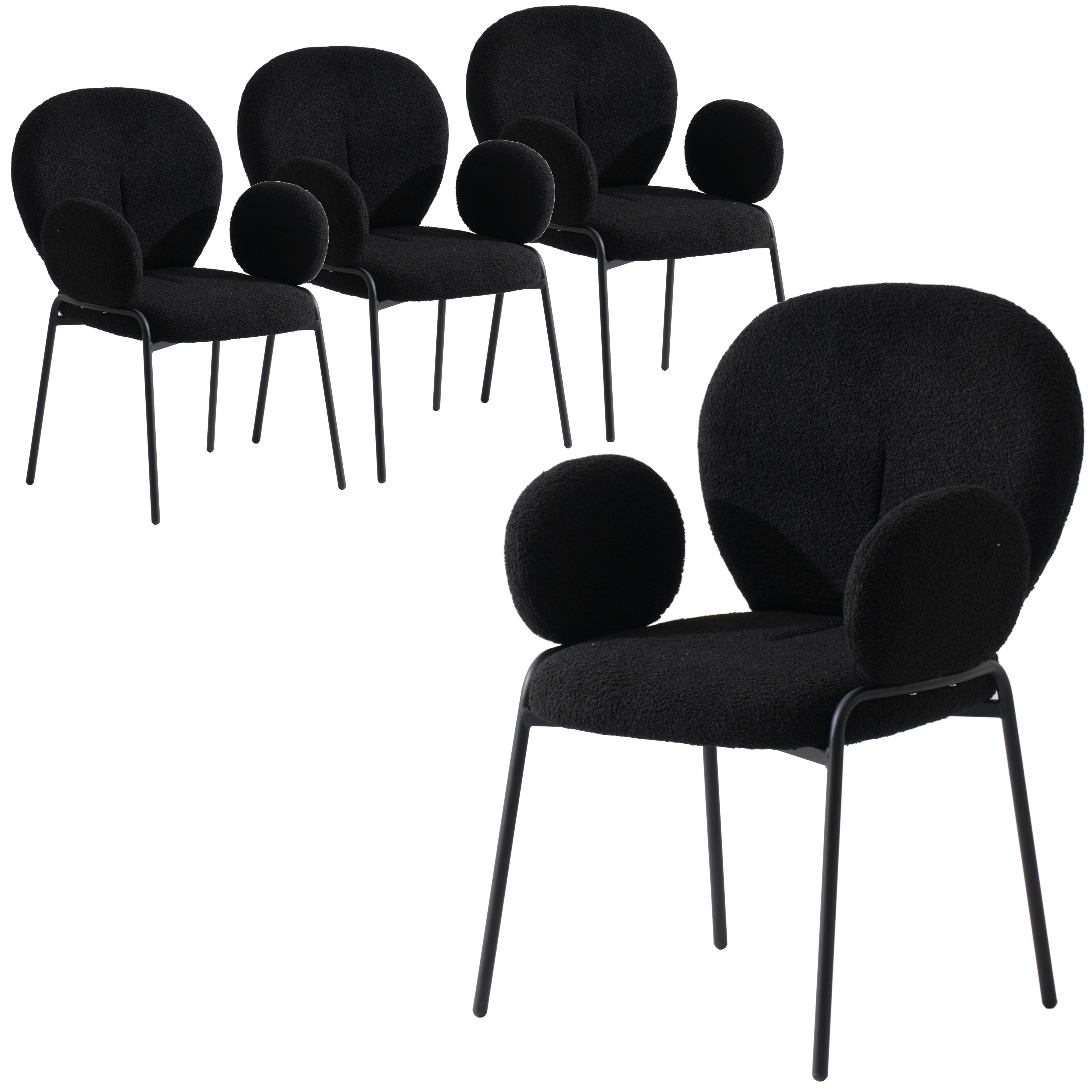 Celestial Series Boucle Dining Arm Chair, Black Frame with Black Fabric Set of 4