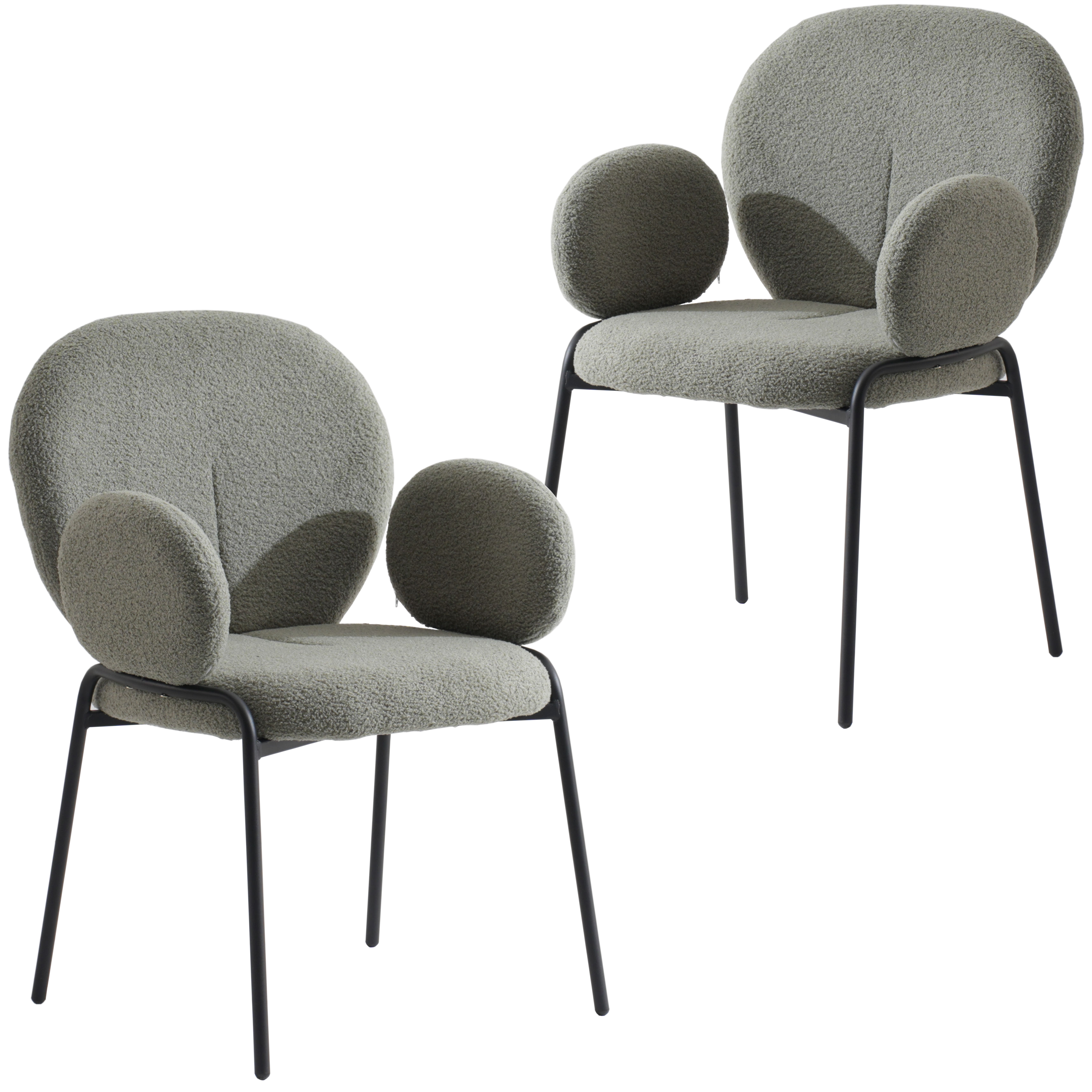 Celestial Series Boucle Dining Arm Chair, Black Frame with Beige Fabric Set of 2