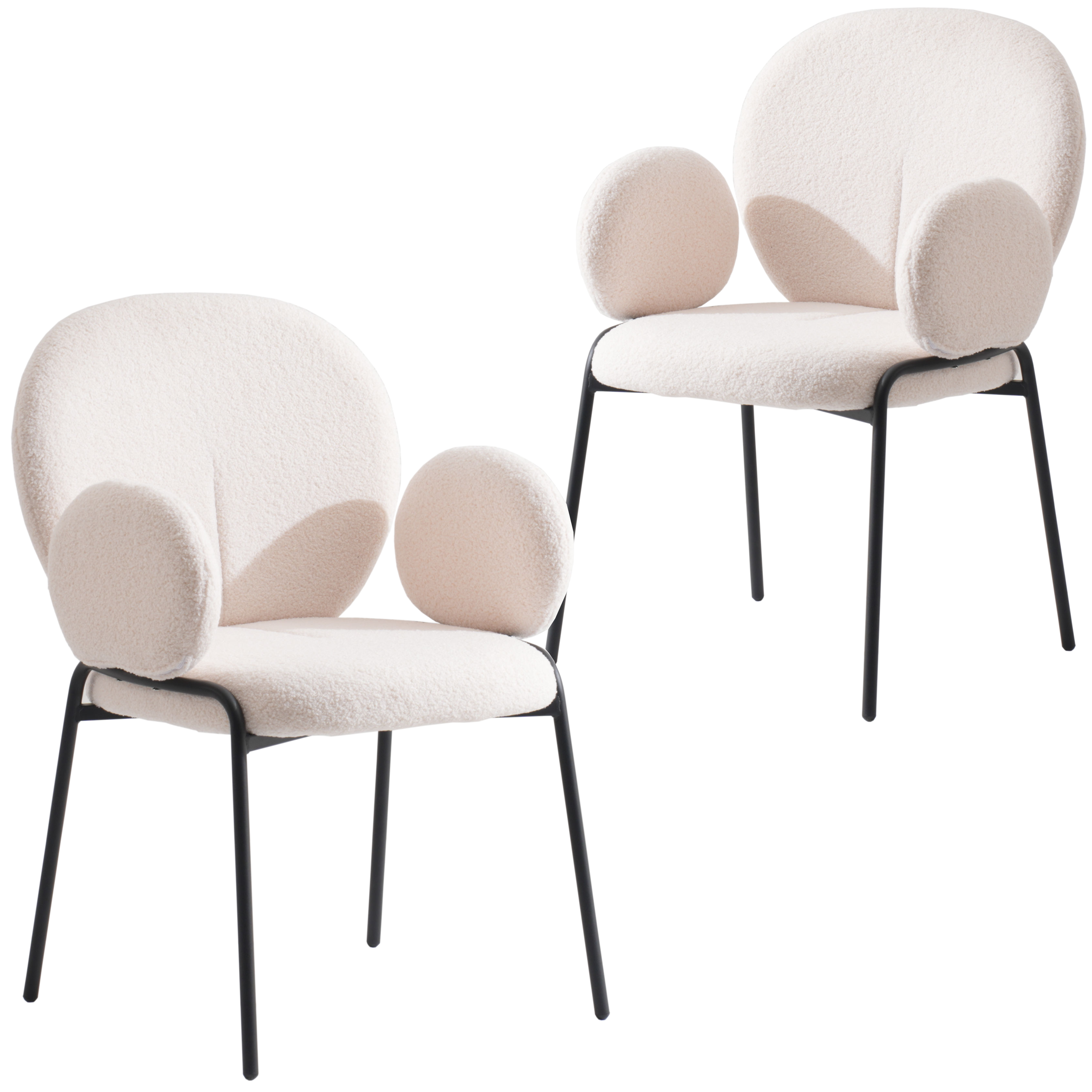 Celestial Series Boucle Dining Arm Chair, Black Frame with White Fabric Set of 2