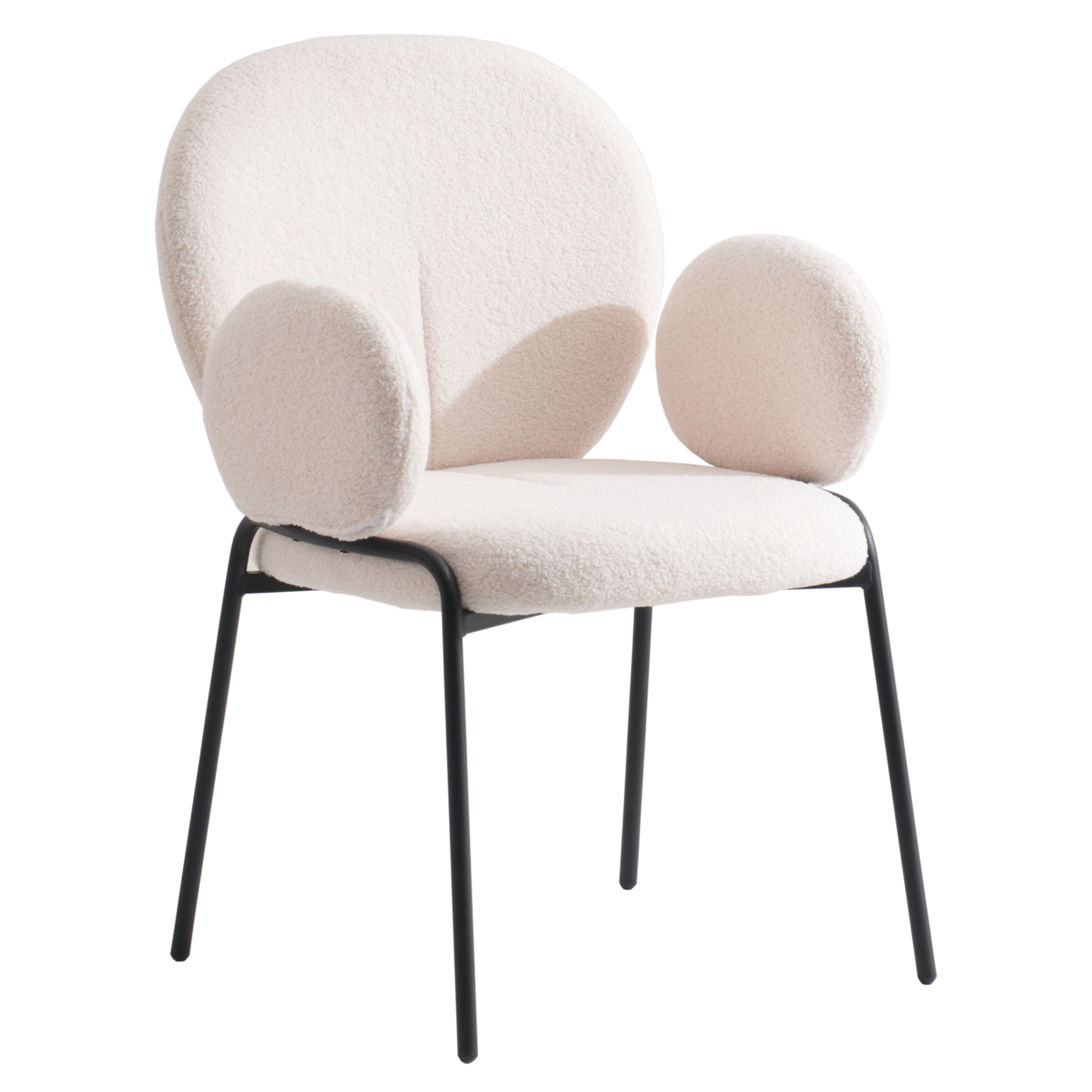 Celestial Series Boucle Dining Arm Chair, Black Frame with White Fabric