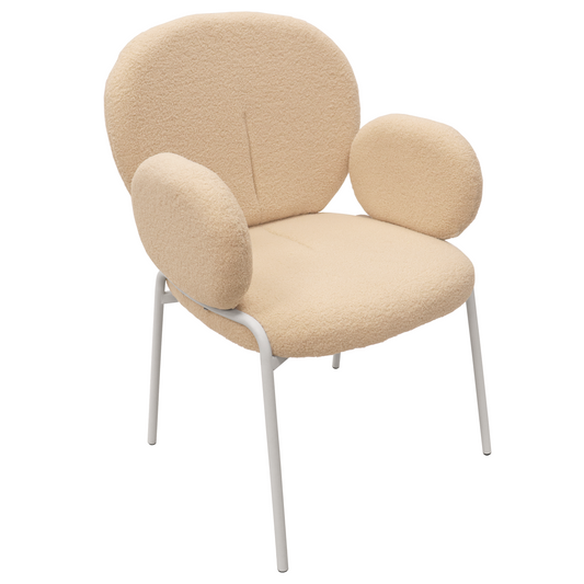 Celestial Series Boucle Dining Arm Chair, White Frame with Beige Fabric