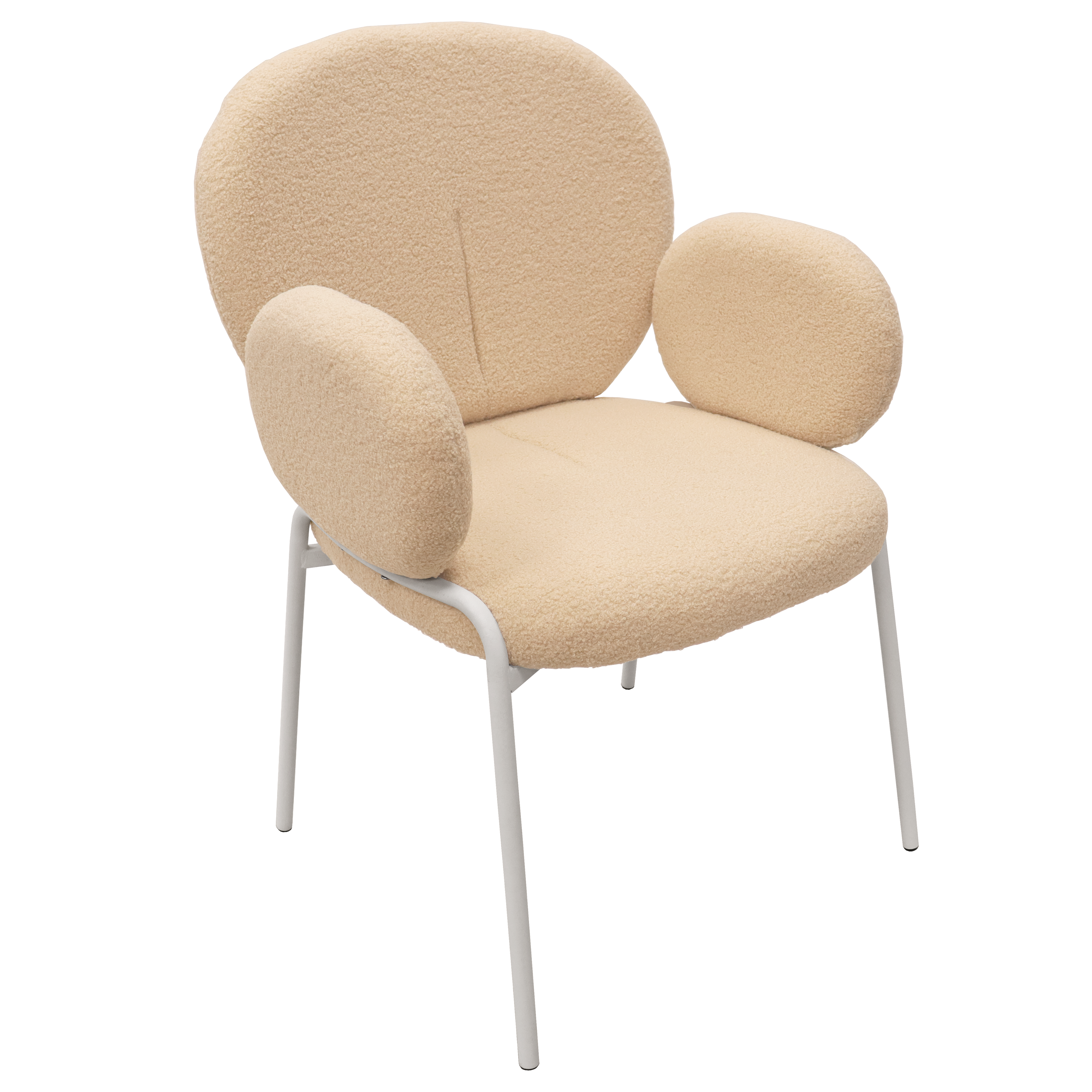 Celestial Series Boucle Dining Arm Chair, White Frame with Beige Fabric