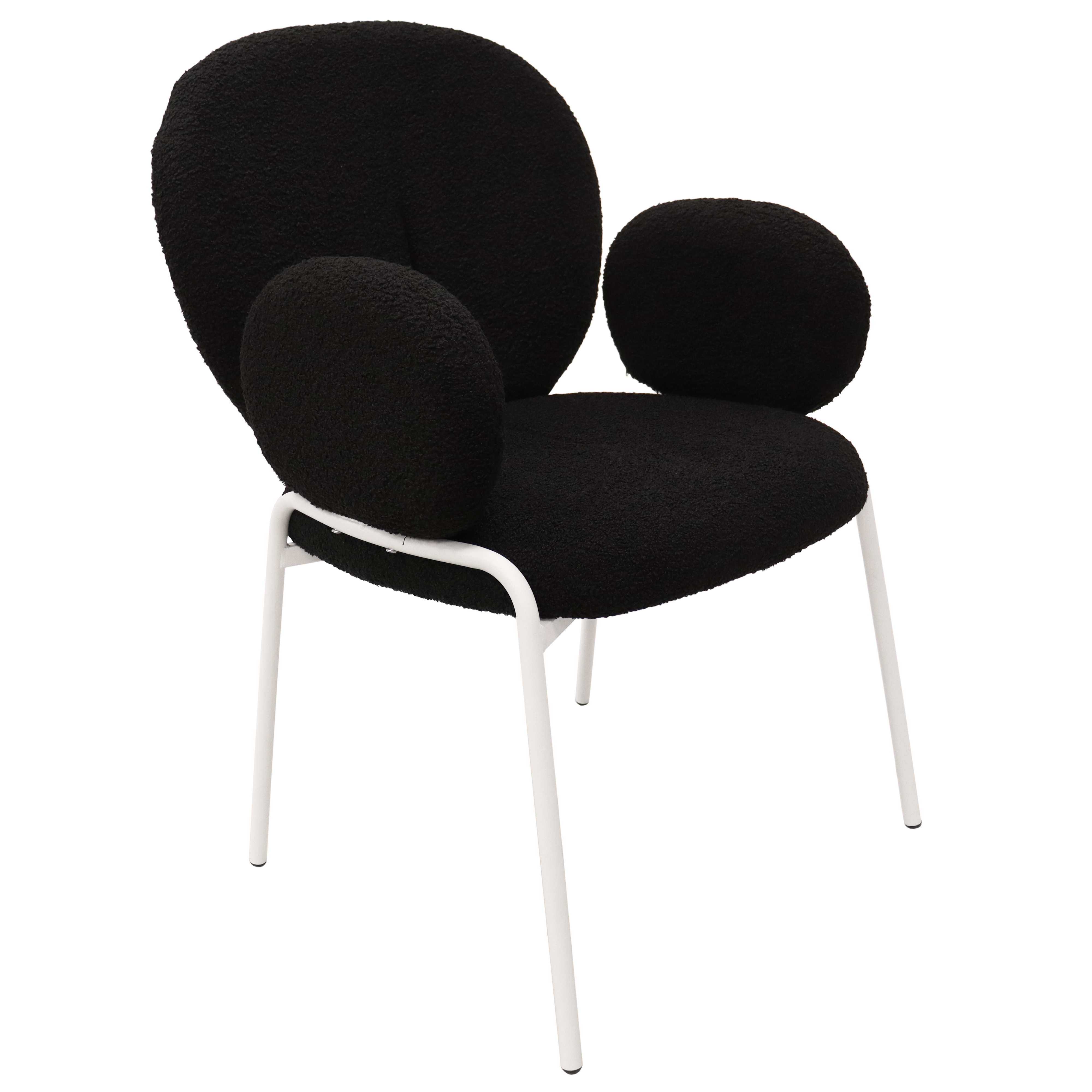 Celestial Series Boucle Dining Arm Chair, White Frame with Black Fabric