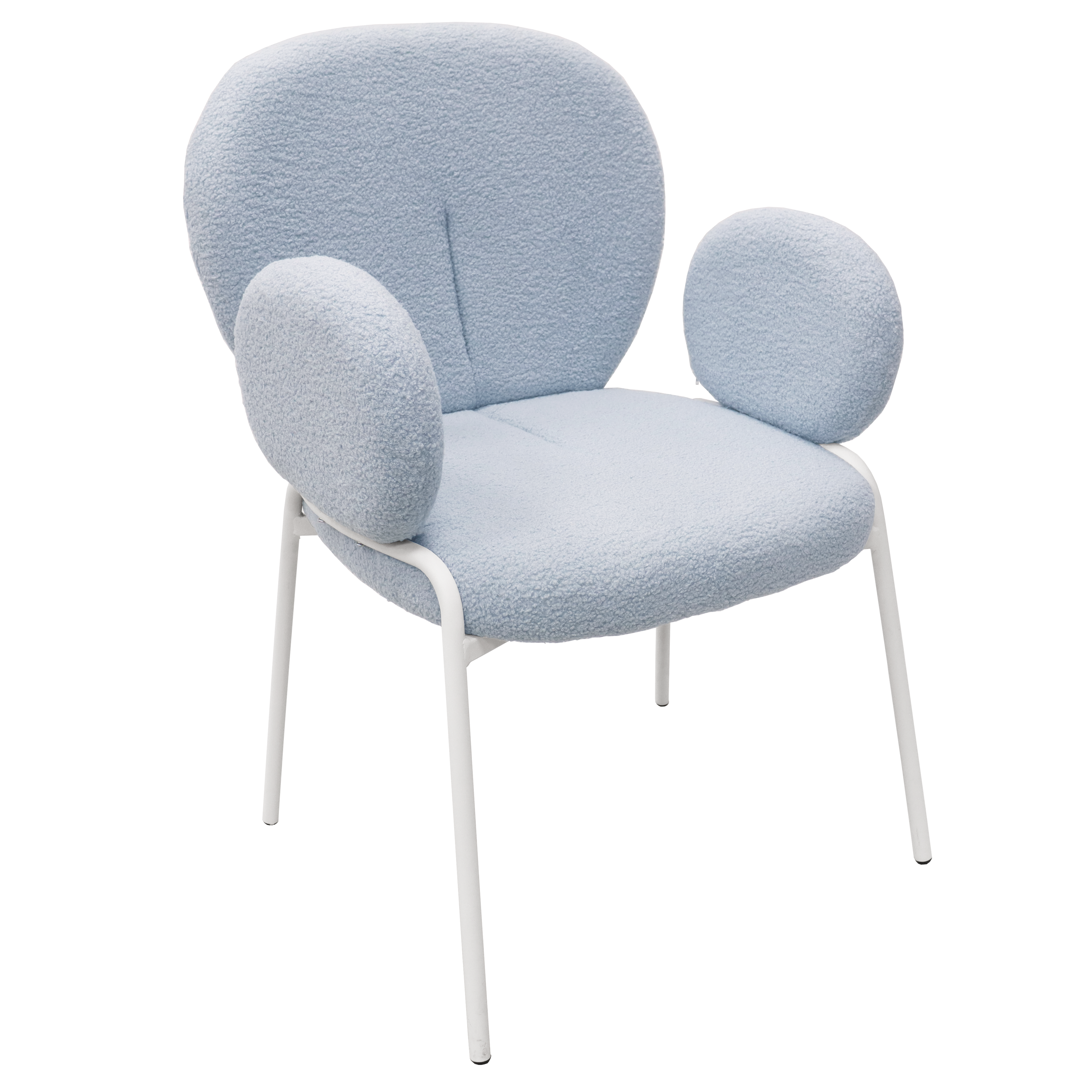 Celestial Series Boucle Dining Arm Chair, White Frame with Blue Fabric