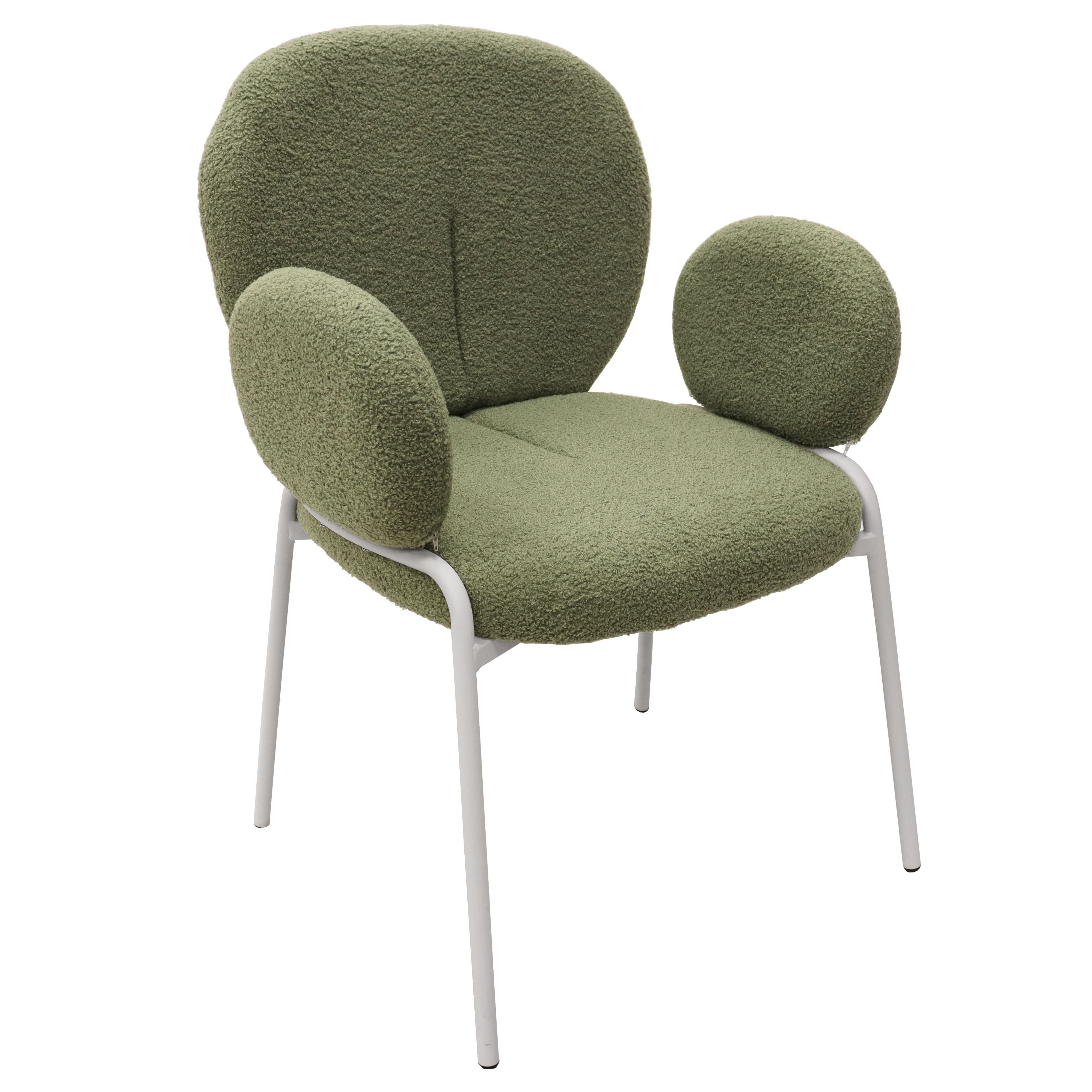 Celestial Series Boucle Dining Arm Chair, White Frame with Green Fabric