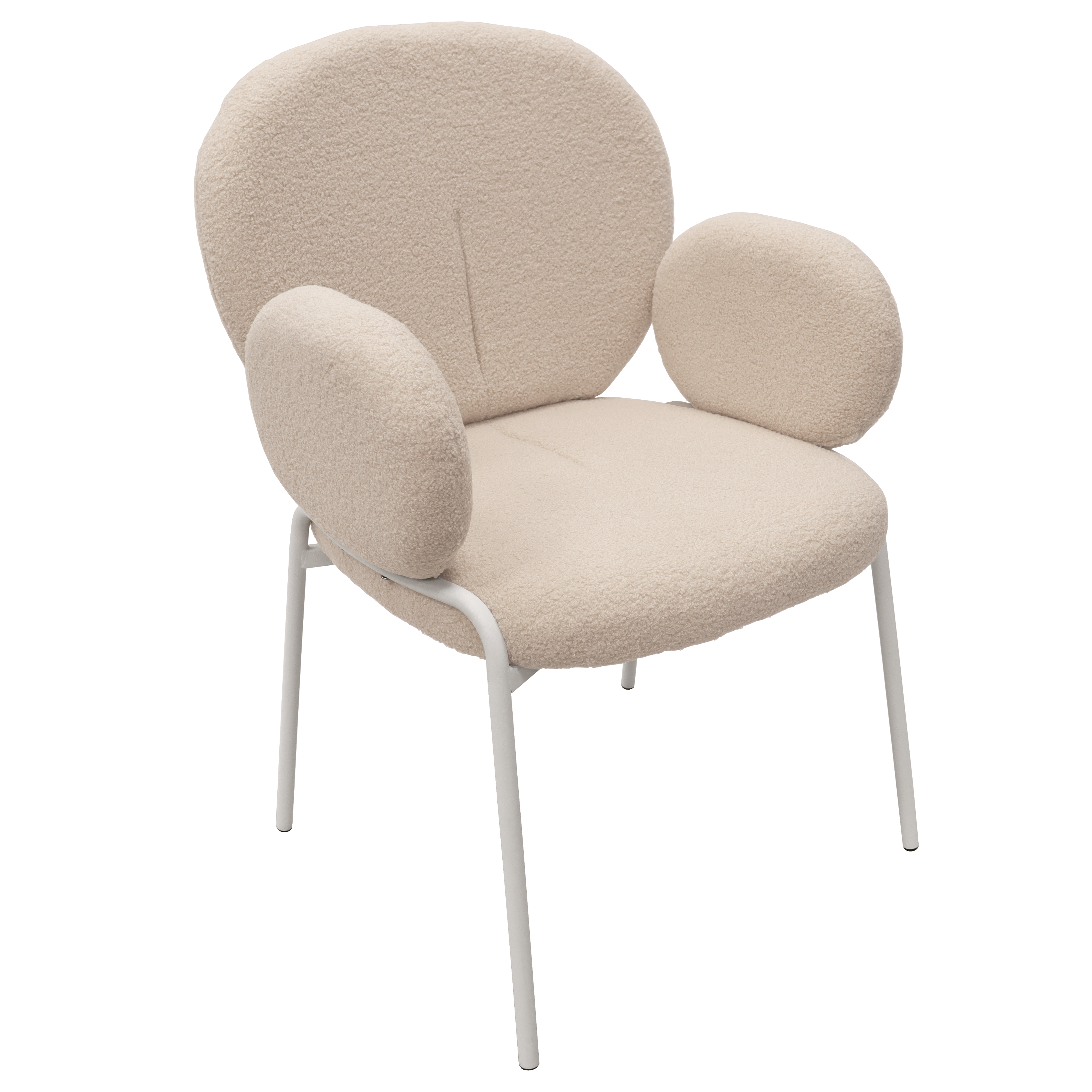 Celestial Series Boucle Dining Arm Chair, White Frame with White Fabric