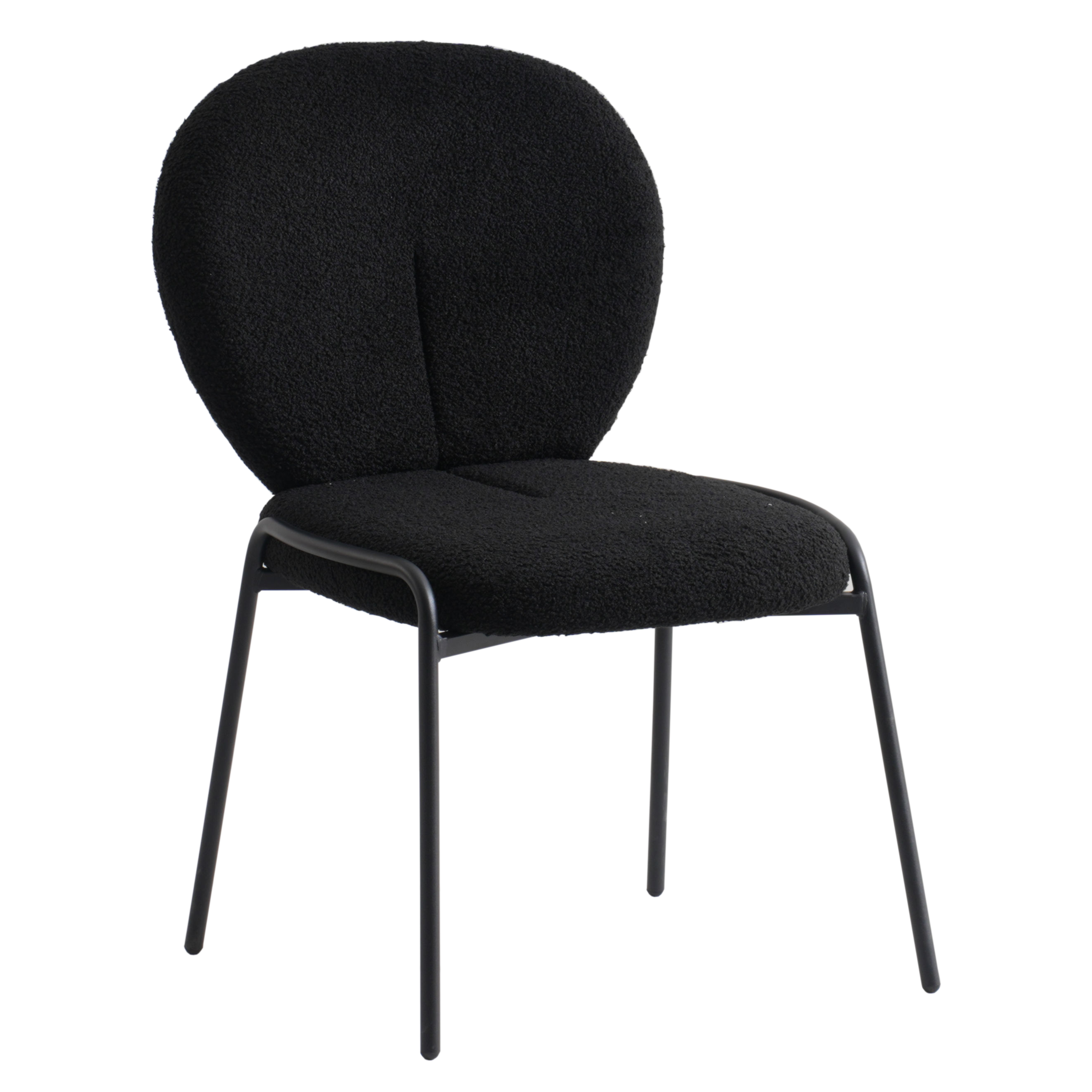 Celestial Mid-Century Modern Boucle Dining Side Chair with Black Powder Coated Iron Frame, Black