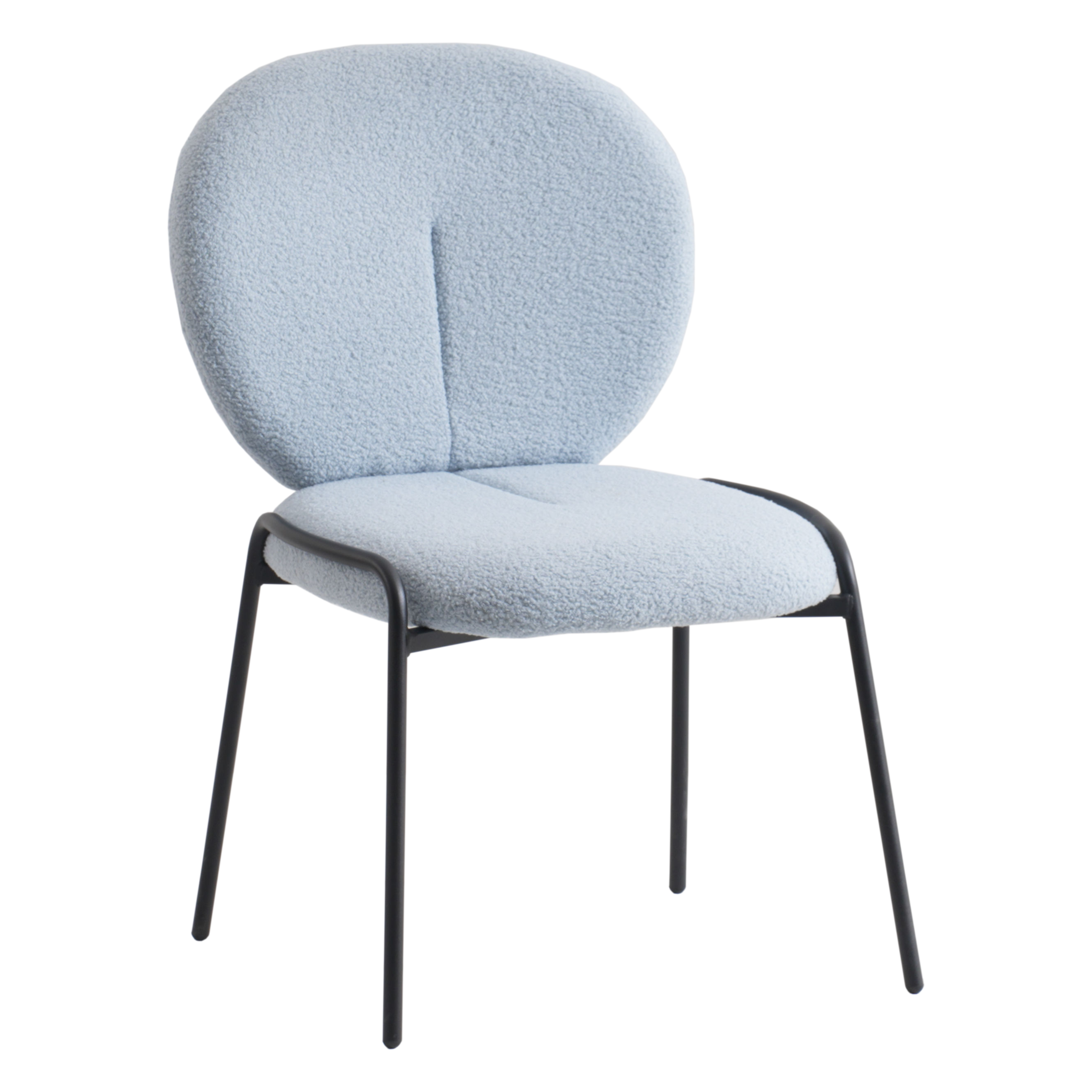 Celestial Mid-Century Modern Boucle Dining Side Chair with Black Powder Coated Iron Frame, Blue