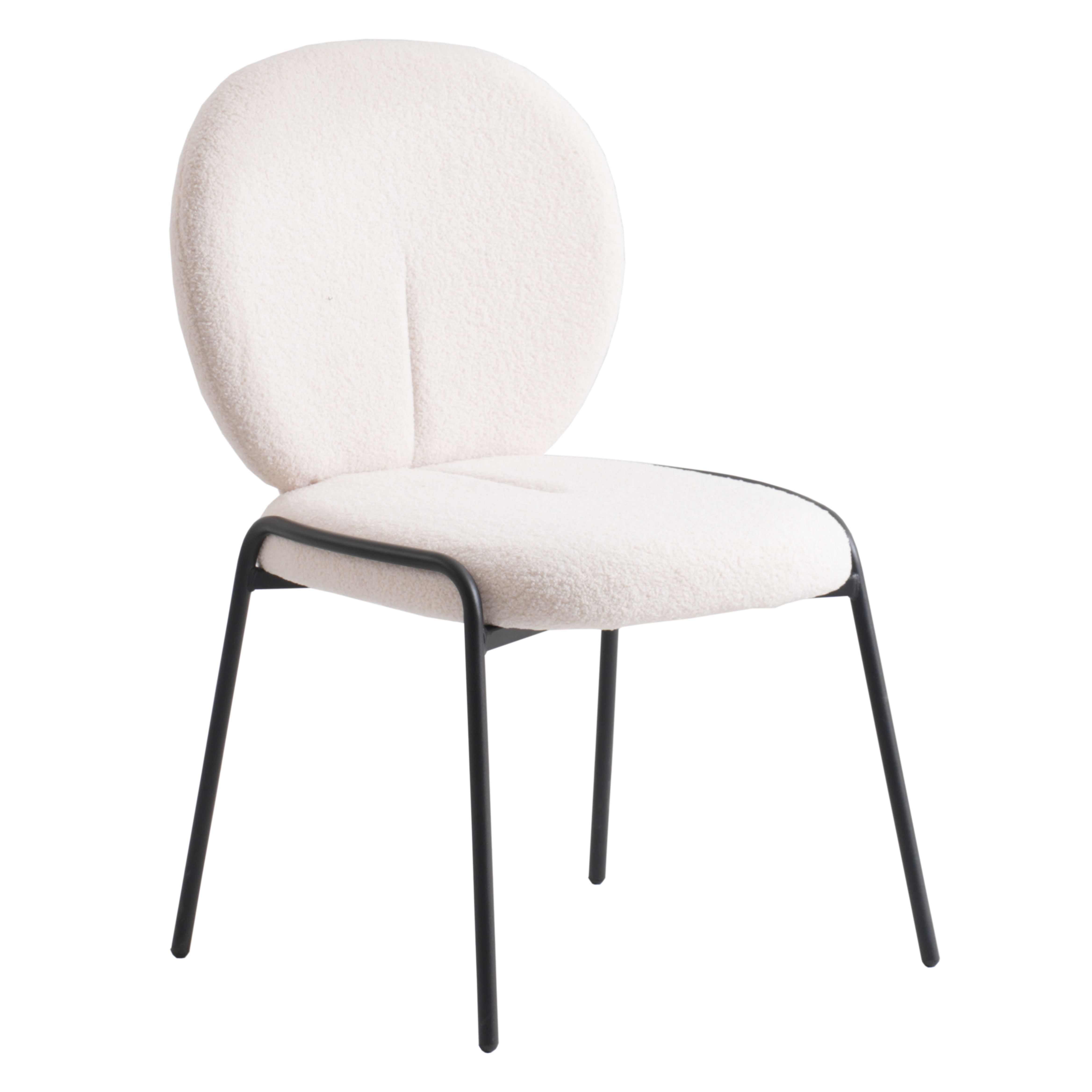 Celestial Mid-Century Modern Boucle Dining Side Chair with Black Powder Coated Iron Frame, White