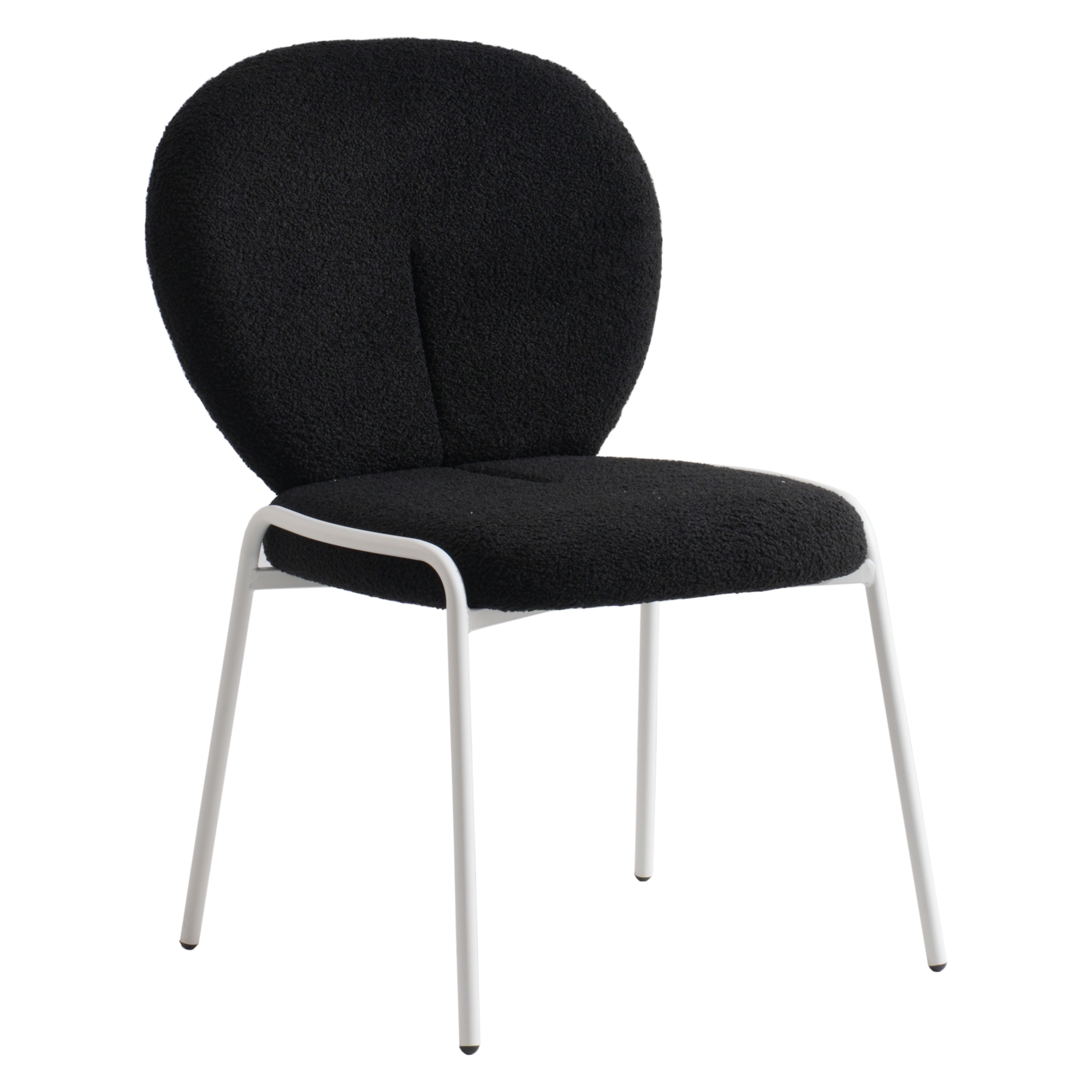 Mid-Century Modern Boucle Dining Chair with White Frame, Black