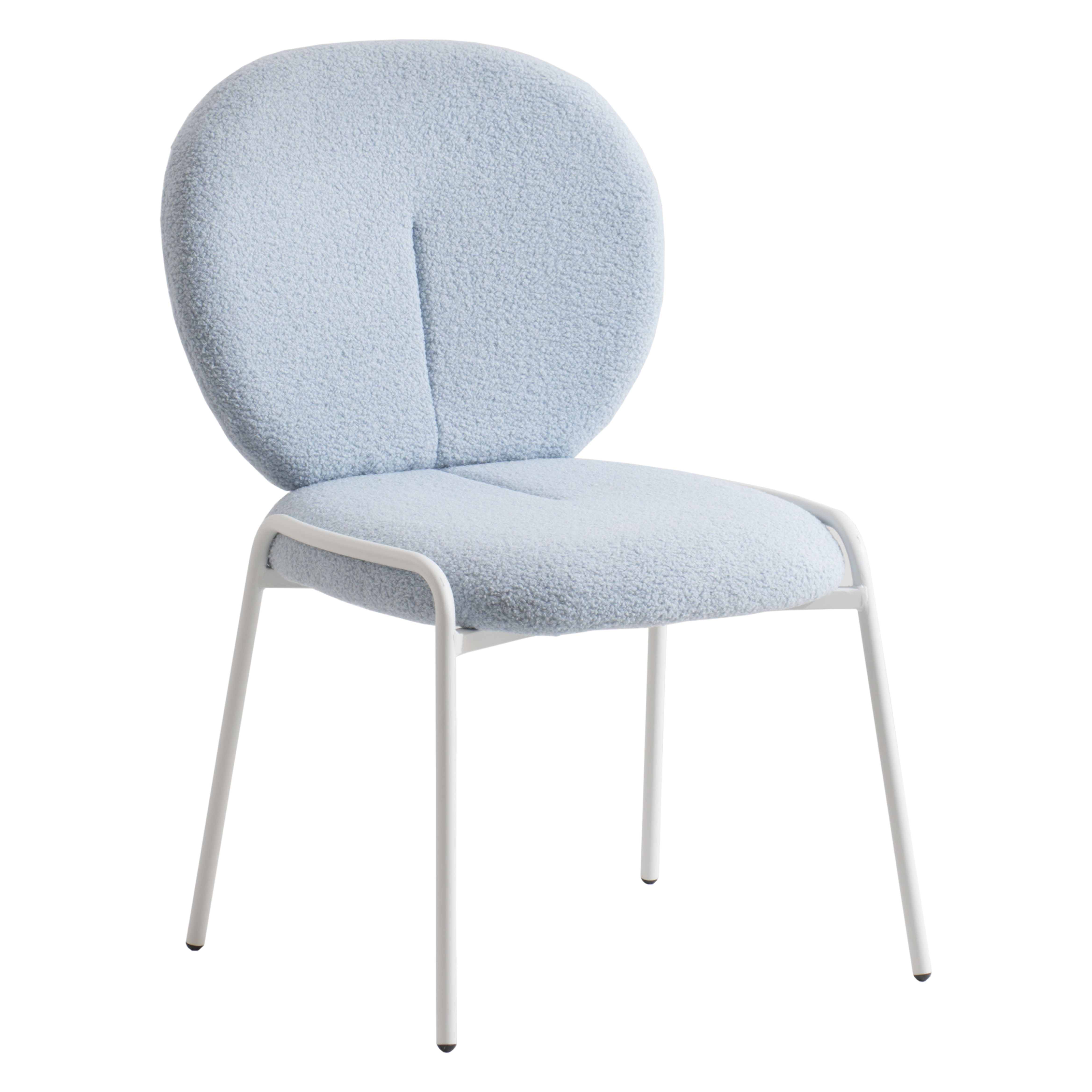 Mid-Century Modern Boucle Dining Chair with White Frame, Blue