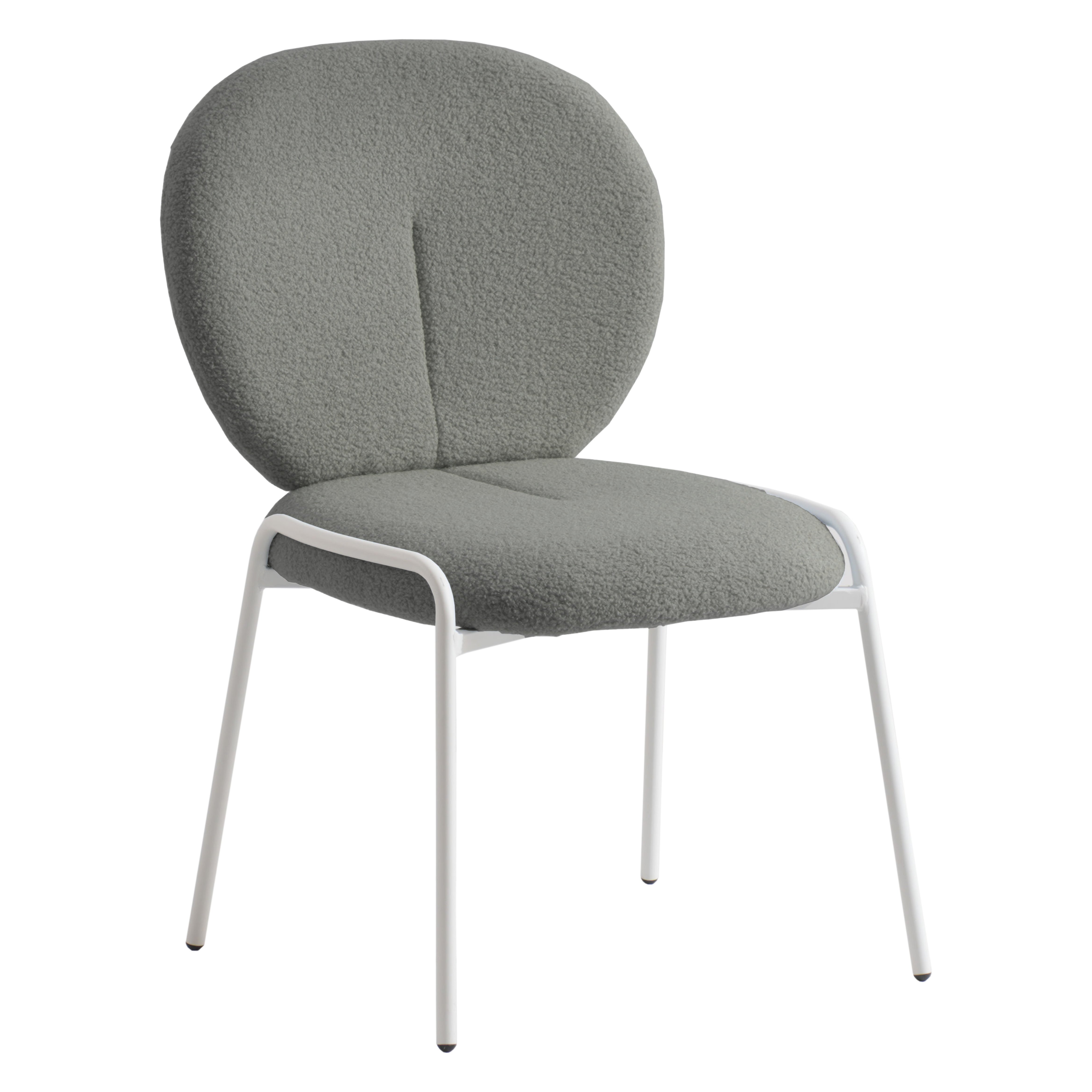 Mid-Century Modern Boucle Dining Chair with White Frame, Green