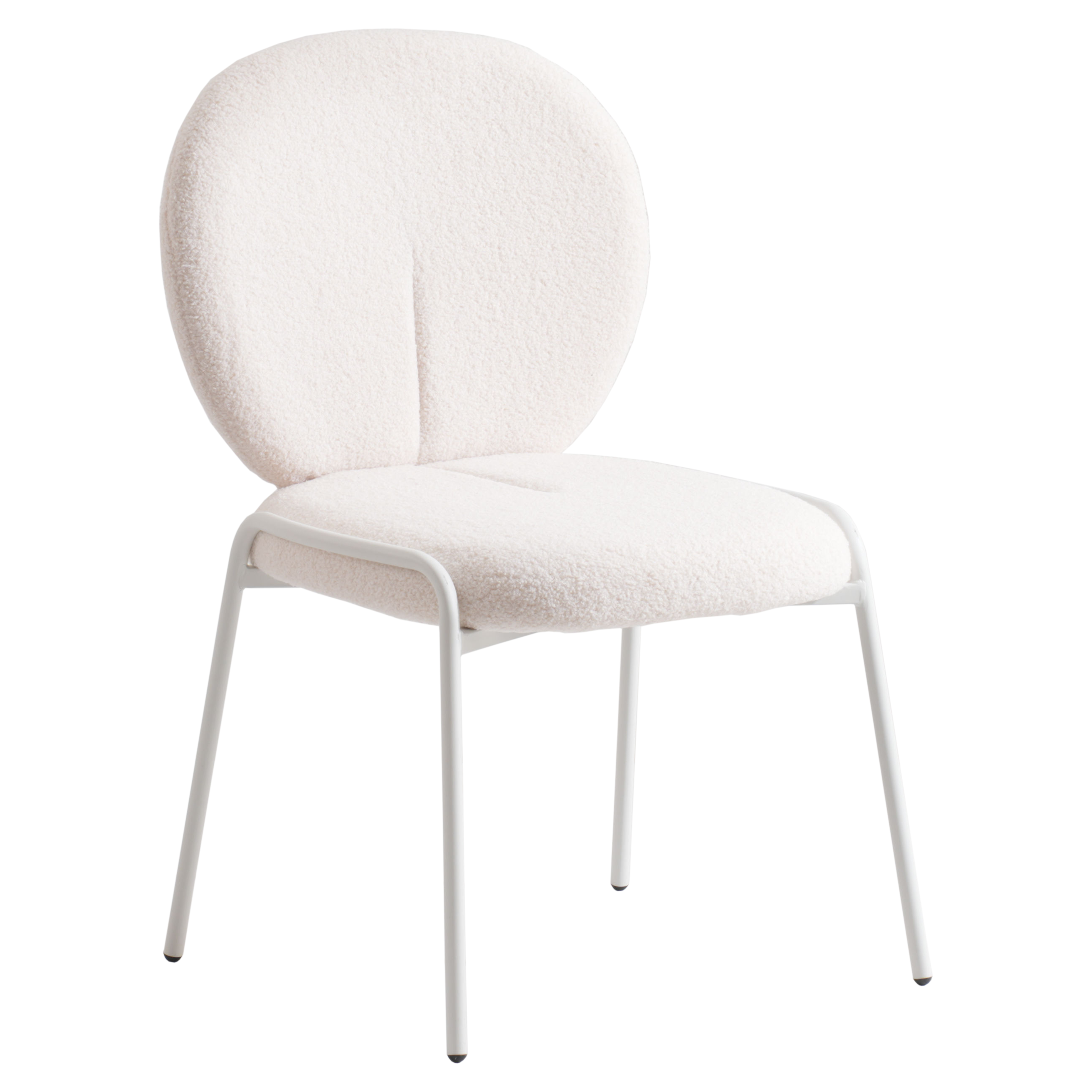 Mid-Century Modern Boucle Dining Chair with White Frame, White