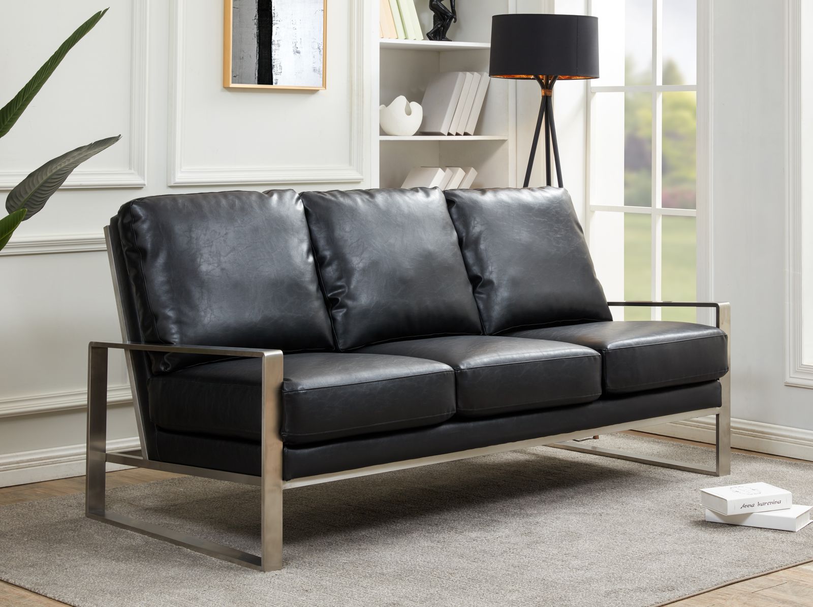 Emil Leather Sofa - Silver Frame