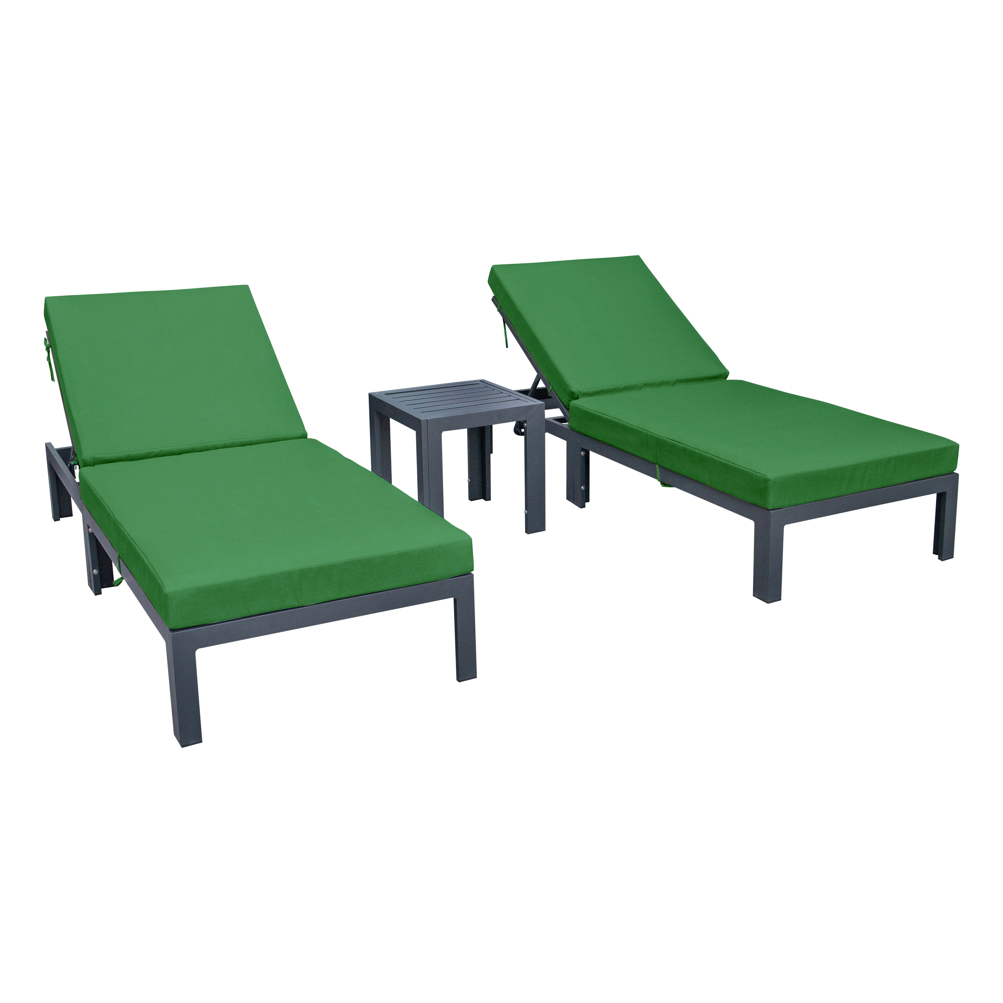 Chelsea Modern Outdoor Chaise Lounge Chair Set of 2 With Side Table & Cushions